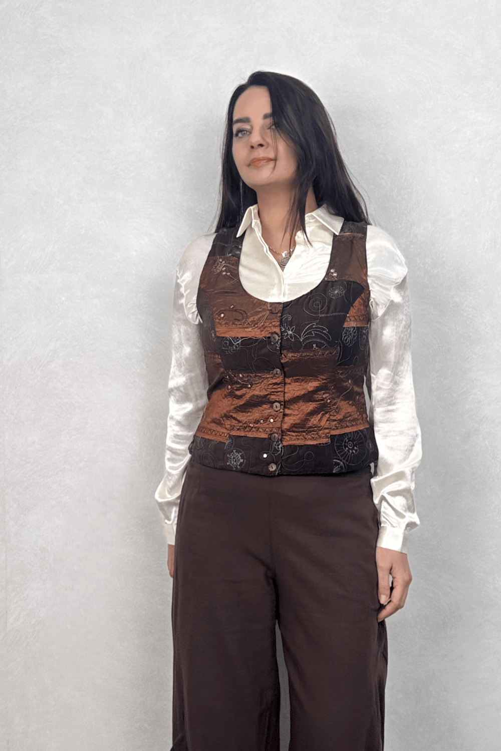Asya Nakışlı Yelek - Patch Kahve