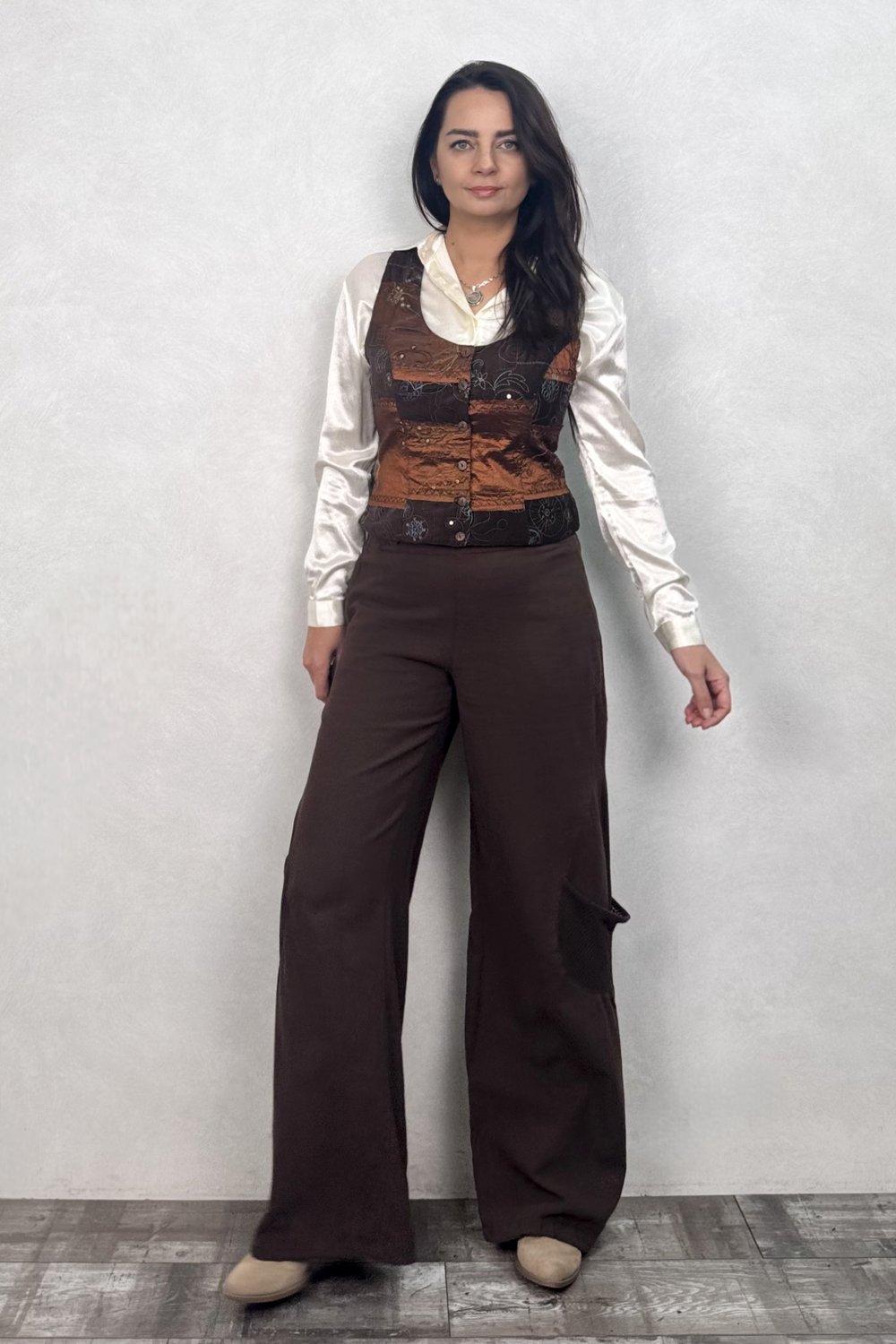 Asya Nakışlı Yelek - Patch Kahve