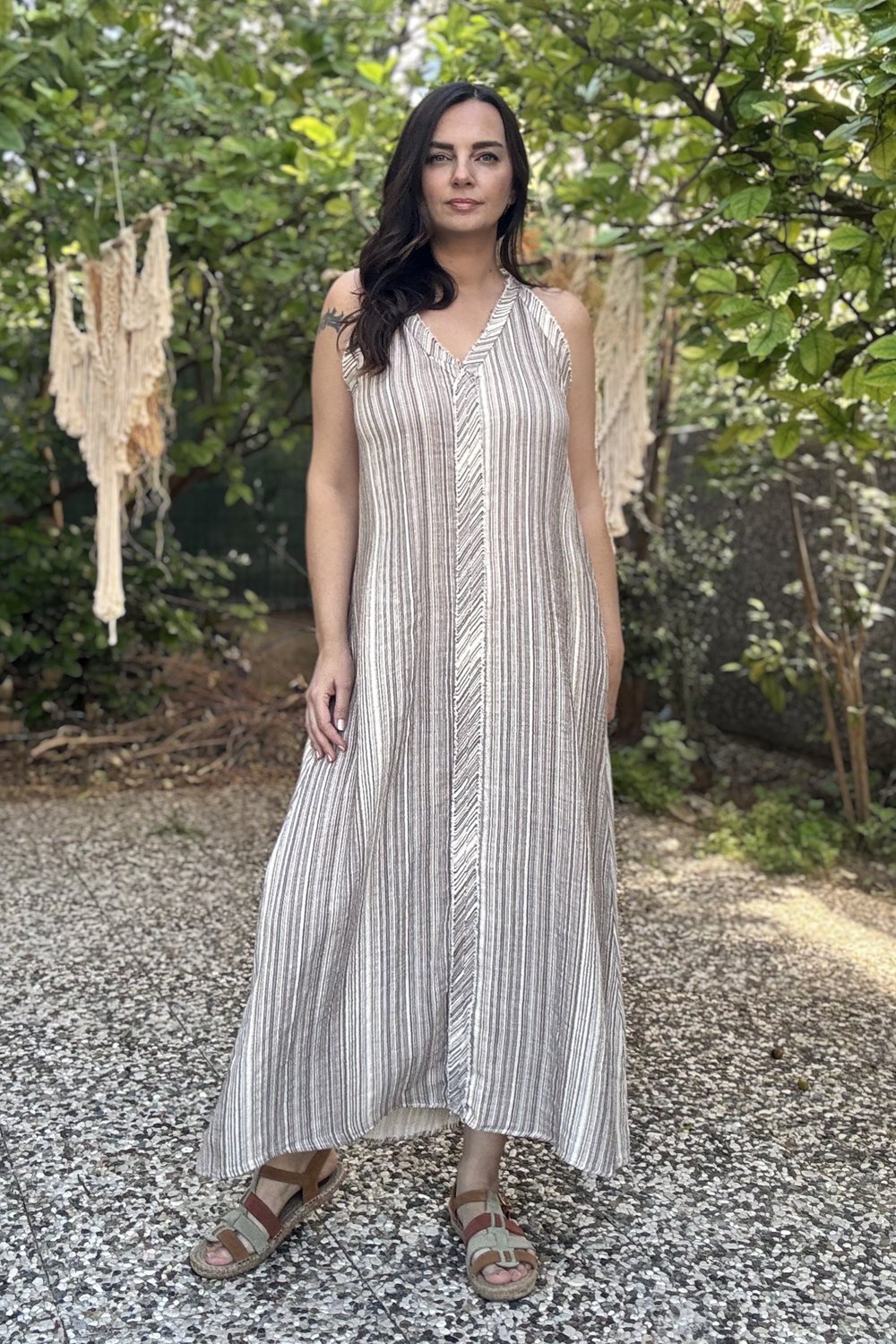 Blanca Gaia Asos Elbise - Gold Lines Kahve