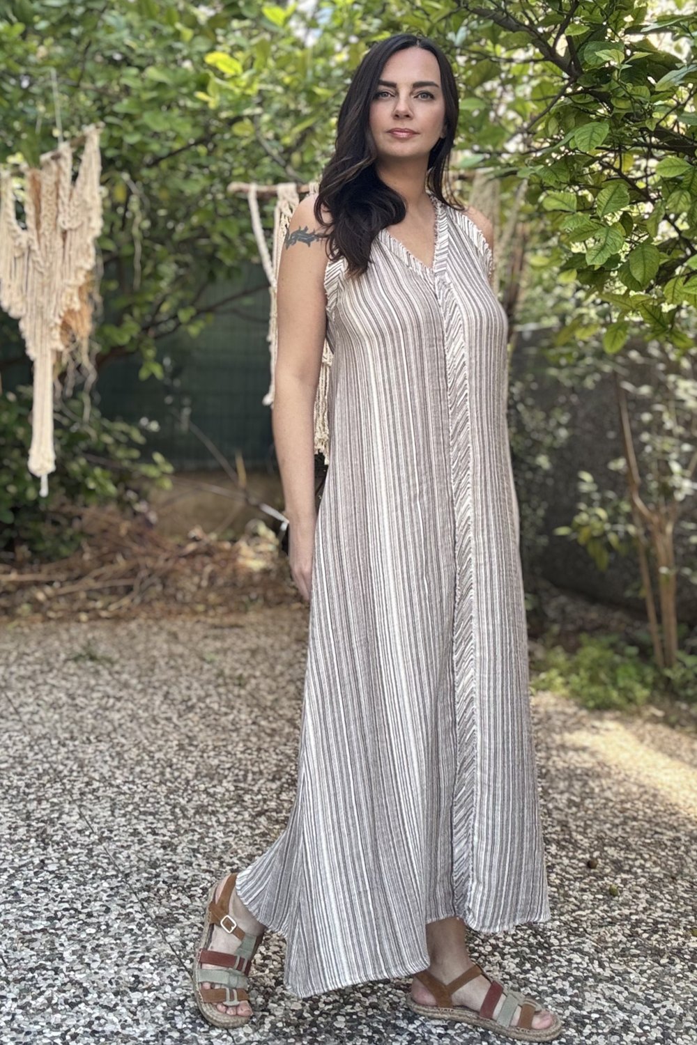 Blanca Gaia Asos Elbise - Gold Lines Kahve