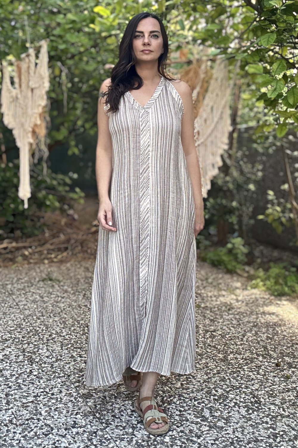 Blanca Gaia Asos Elbise - Gold Lines Kahve