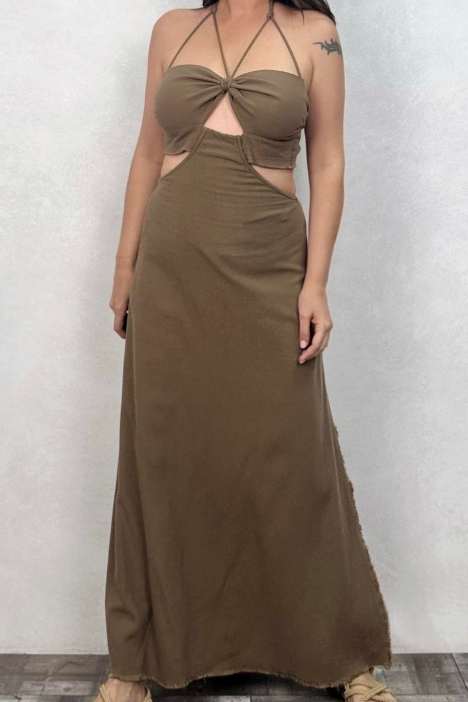 Blanca Gaia Lora Elbise - Neutral Brown Doğal Kahve