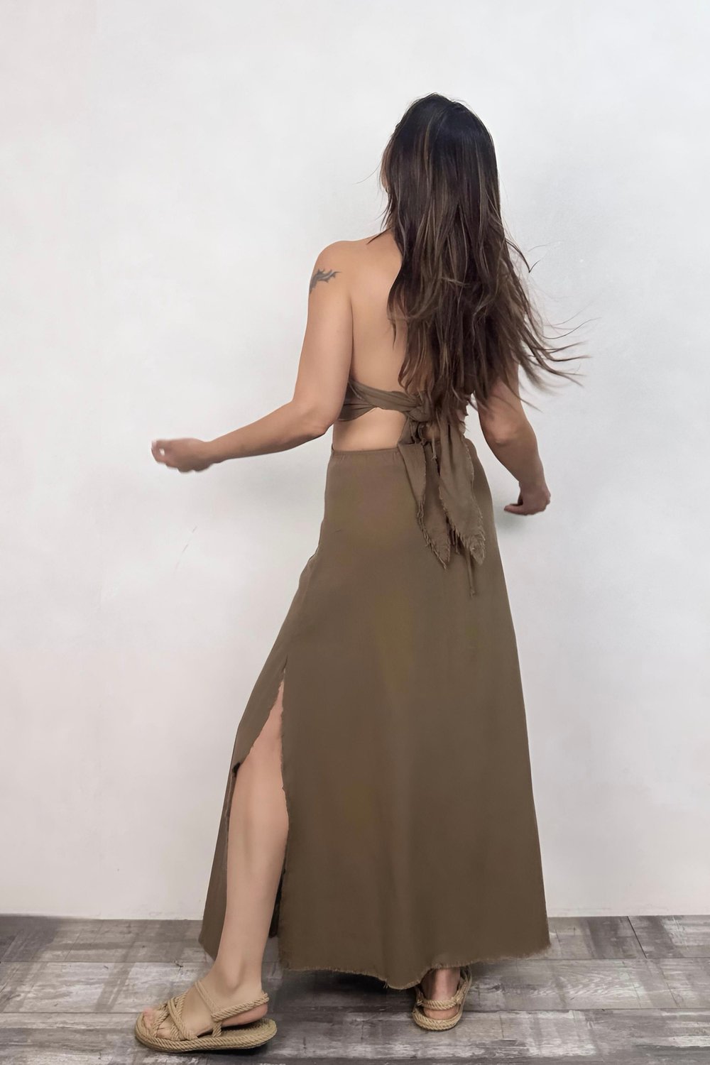 Blanca Gaia Lora Elbise - Neutral Brown Doğal Kahve