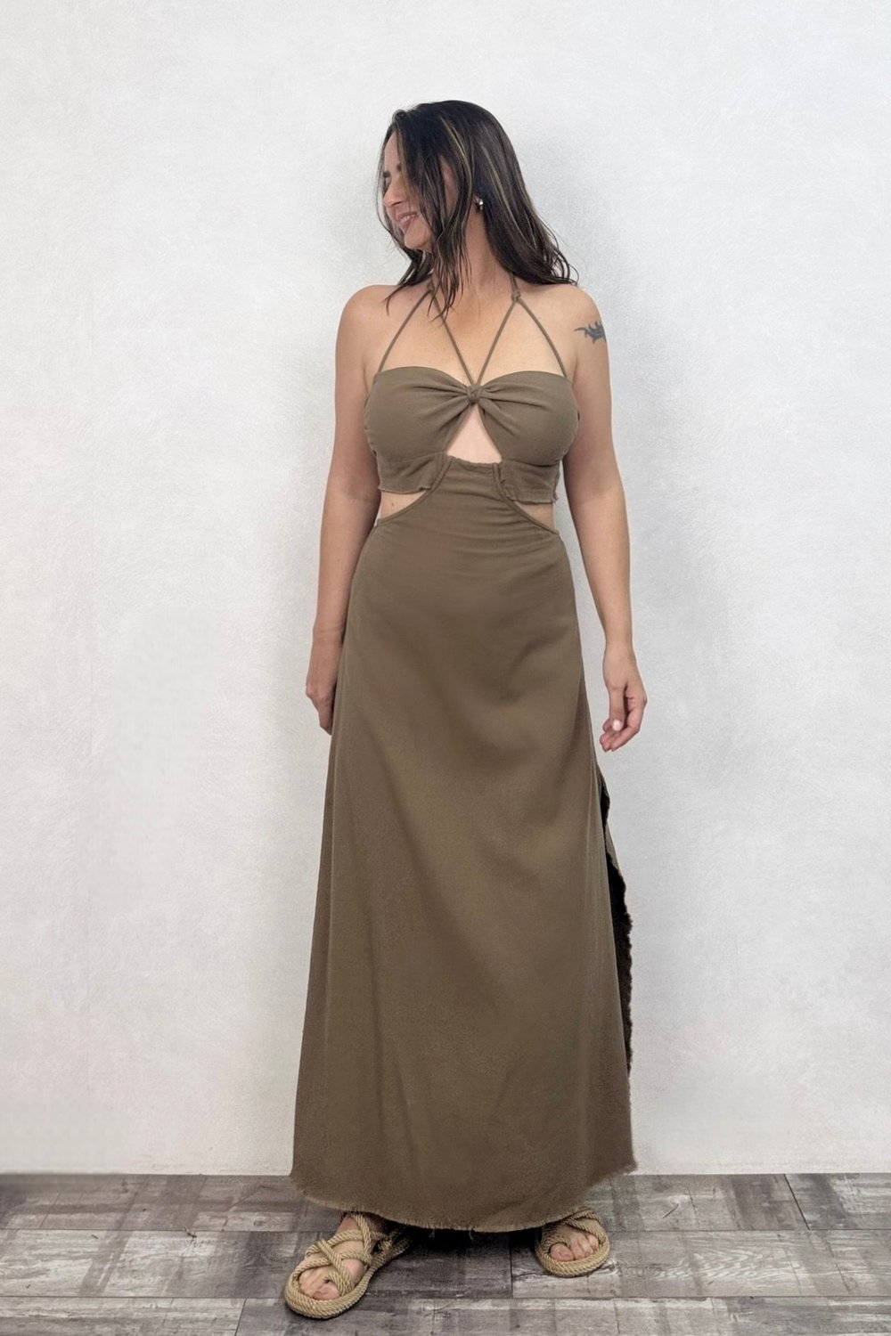Blanca Gaia Lora Elbise - Neutral Brown Doğal Kahve