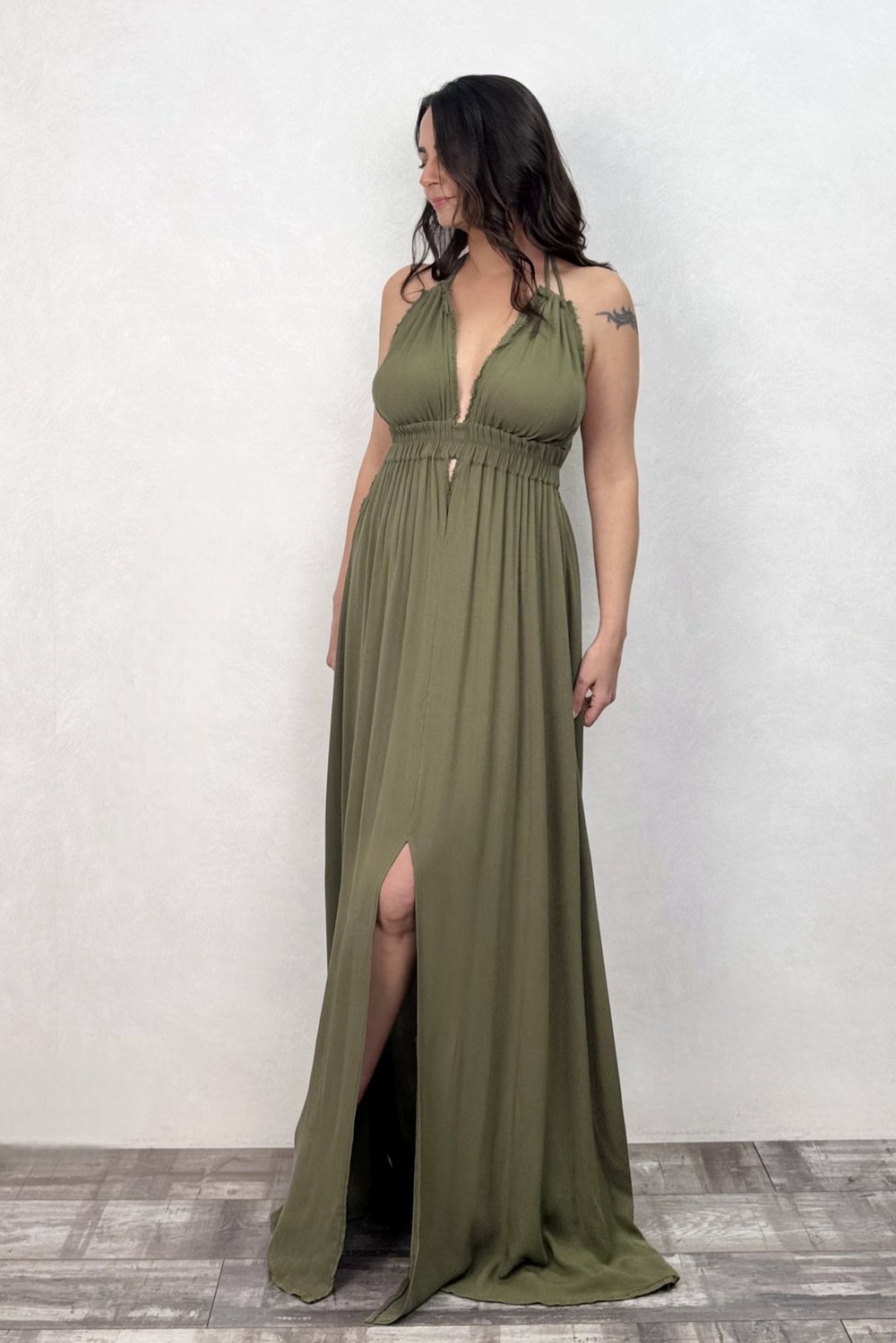 Blanca Lilith Maxi Elbise -Sage Olive Haki Yeşil
