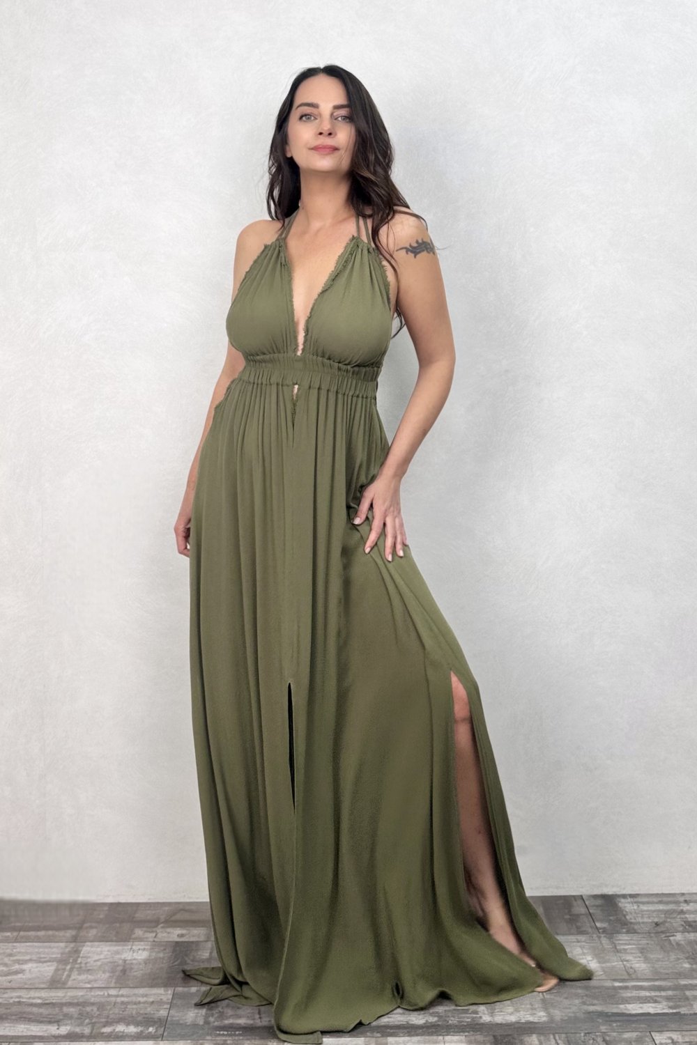 Blanca Lilith Maxi Elbise -Sage Olive Haki Yeşil