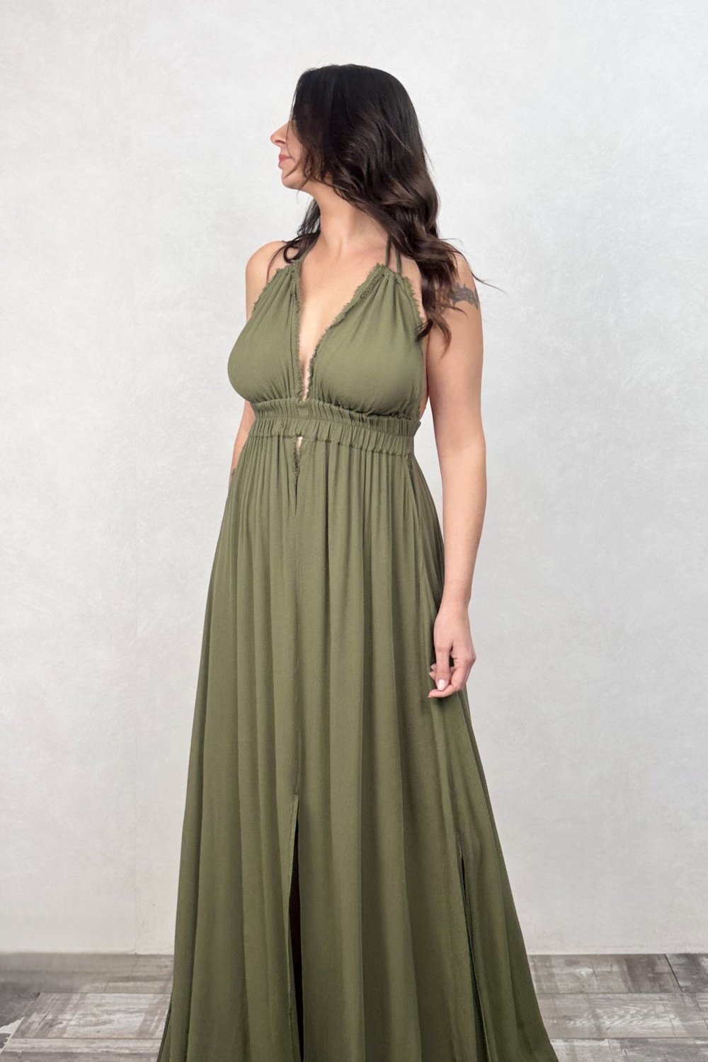Blanca Lilith Maxi Elbise -Sage Olive Haki Yeşil