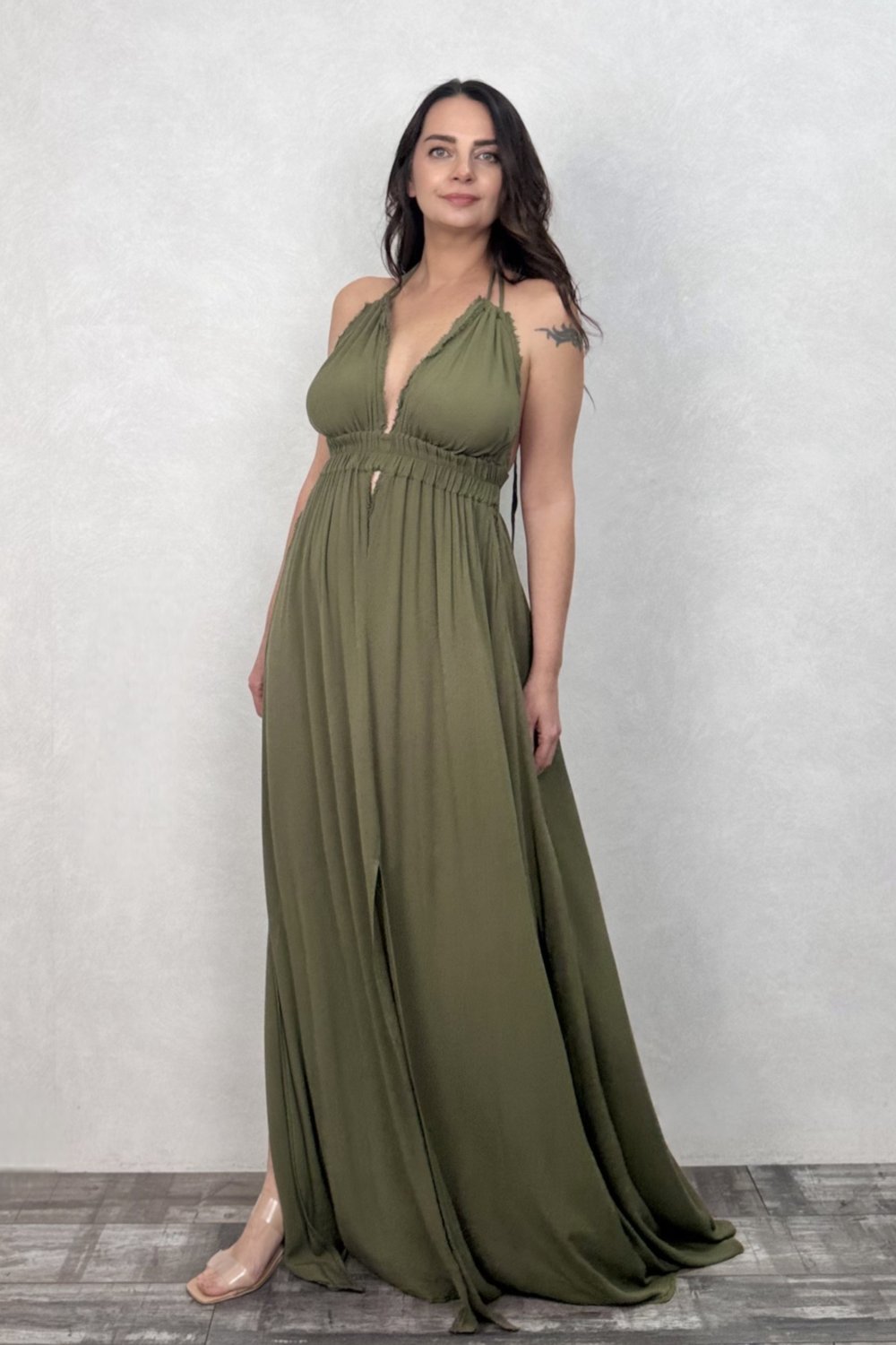 Blanca Lilith Maxi Elbise -Sage Olive Haki Yeşil
