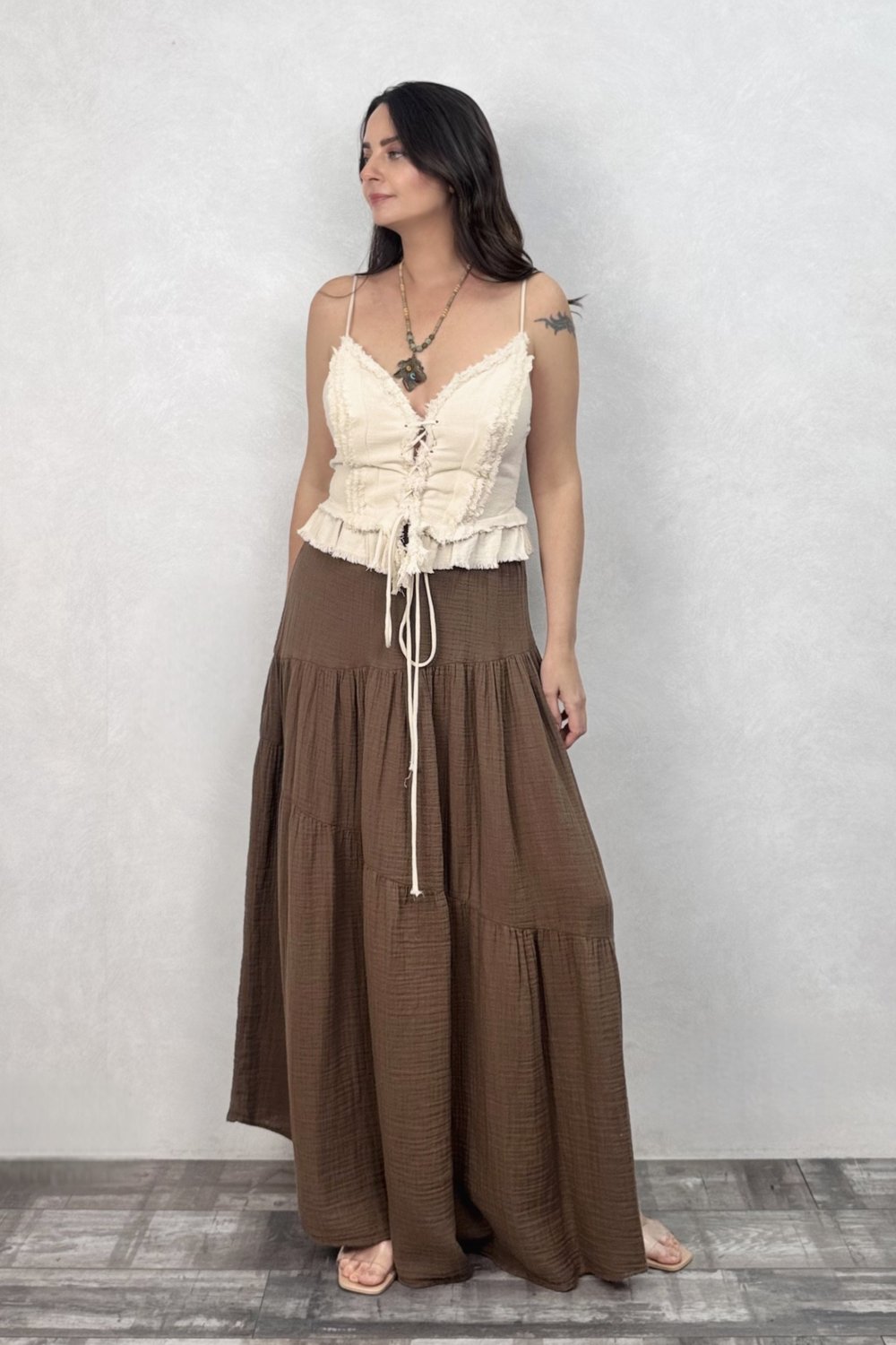 Blanca Gaia Simya Korse Bluz - Bej