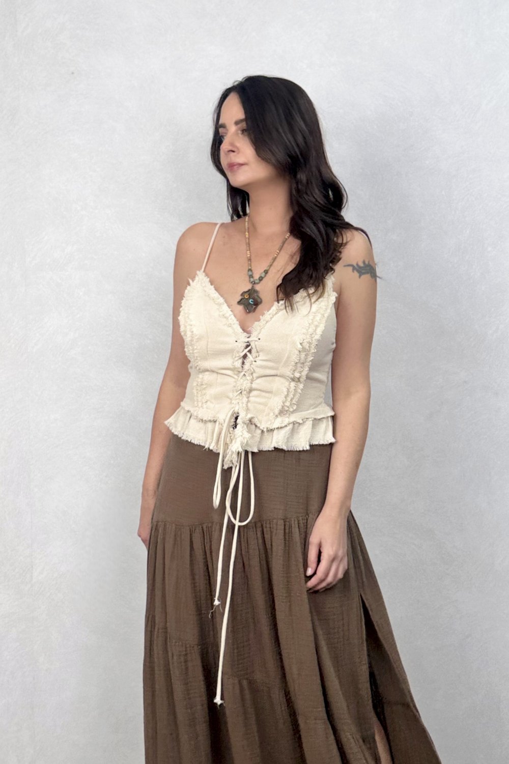 Blanca Gaia Simya Korse Bluz - Bej