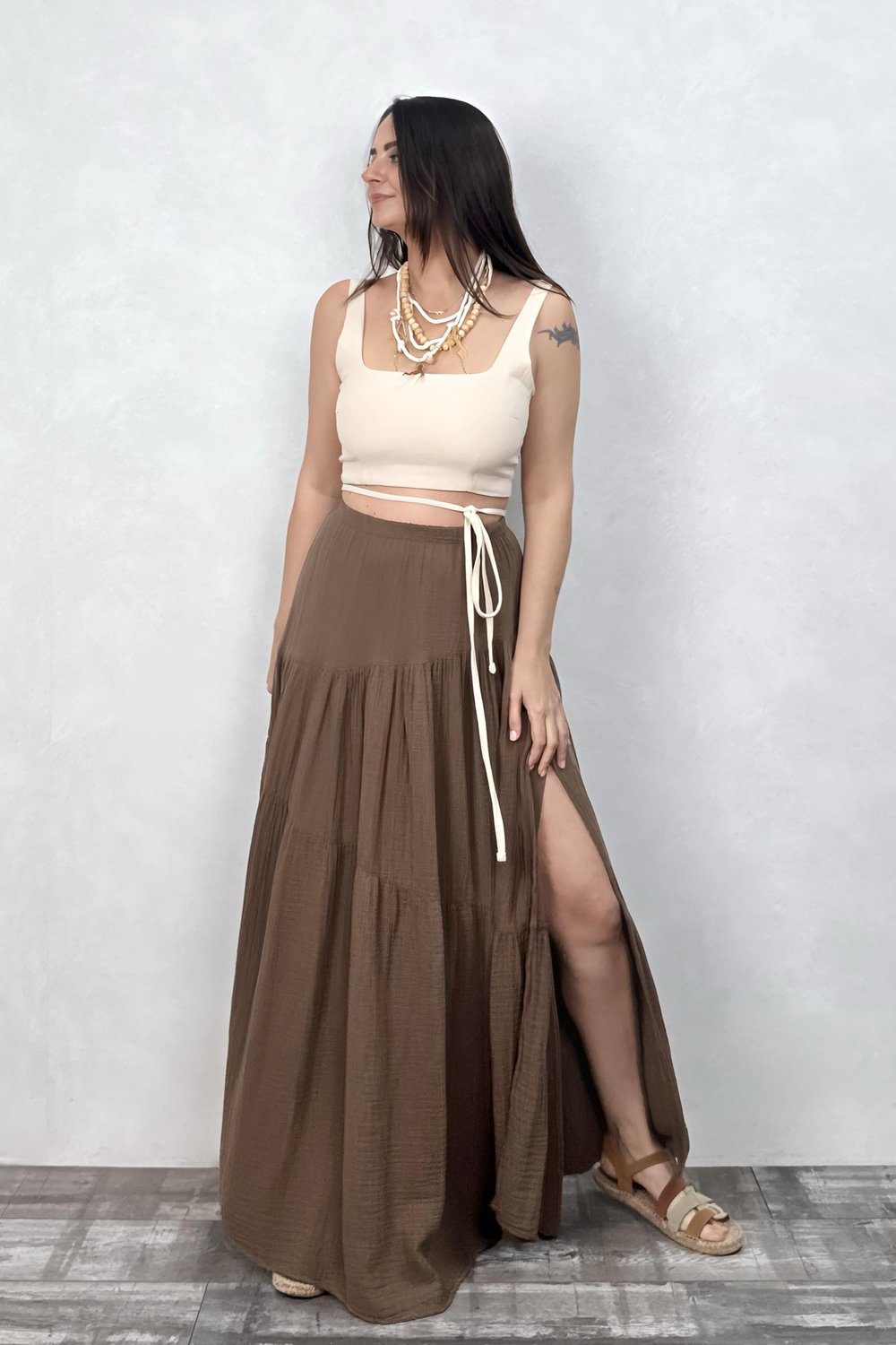 Blanca Jazz Dolamalı Crop Top -Bej