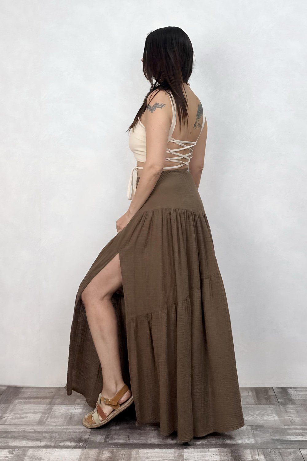 Blanca Jazz Dolamalı Crop Top -Bej