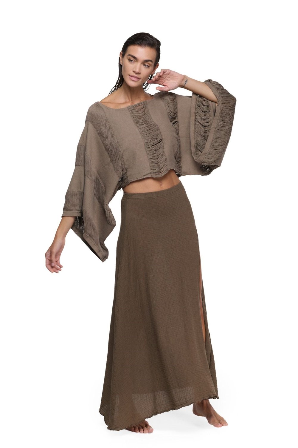Blanca Rhodos Natura Etek -Neutral Brown Doğal Kahve