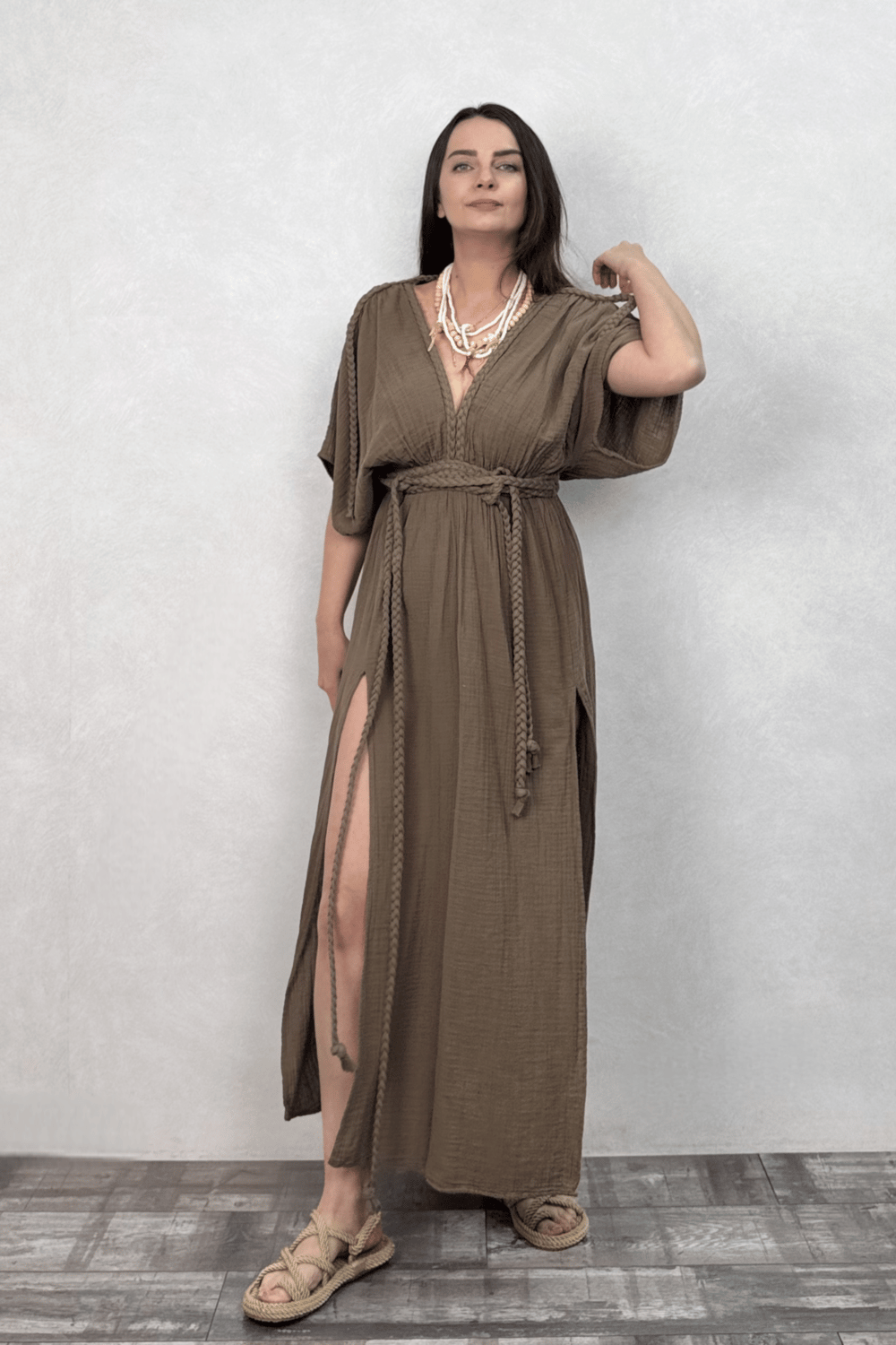 Blanca Selene Elbise - Neutral Brown Doğal Kahve