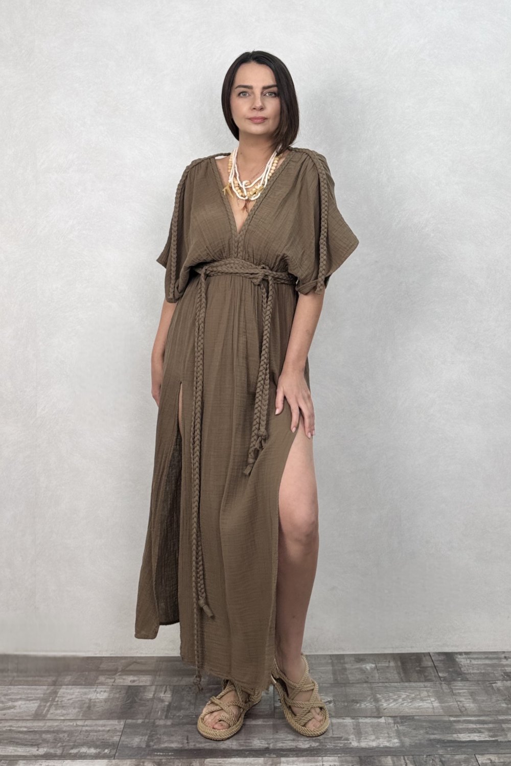 Blanca Selene Elbise - Neutral Brown Doğal Kahve