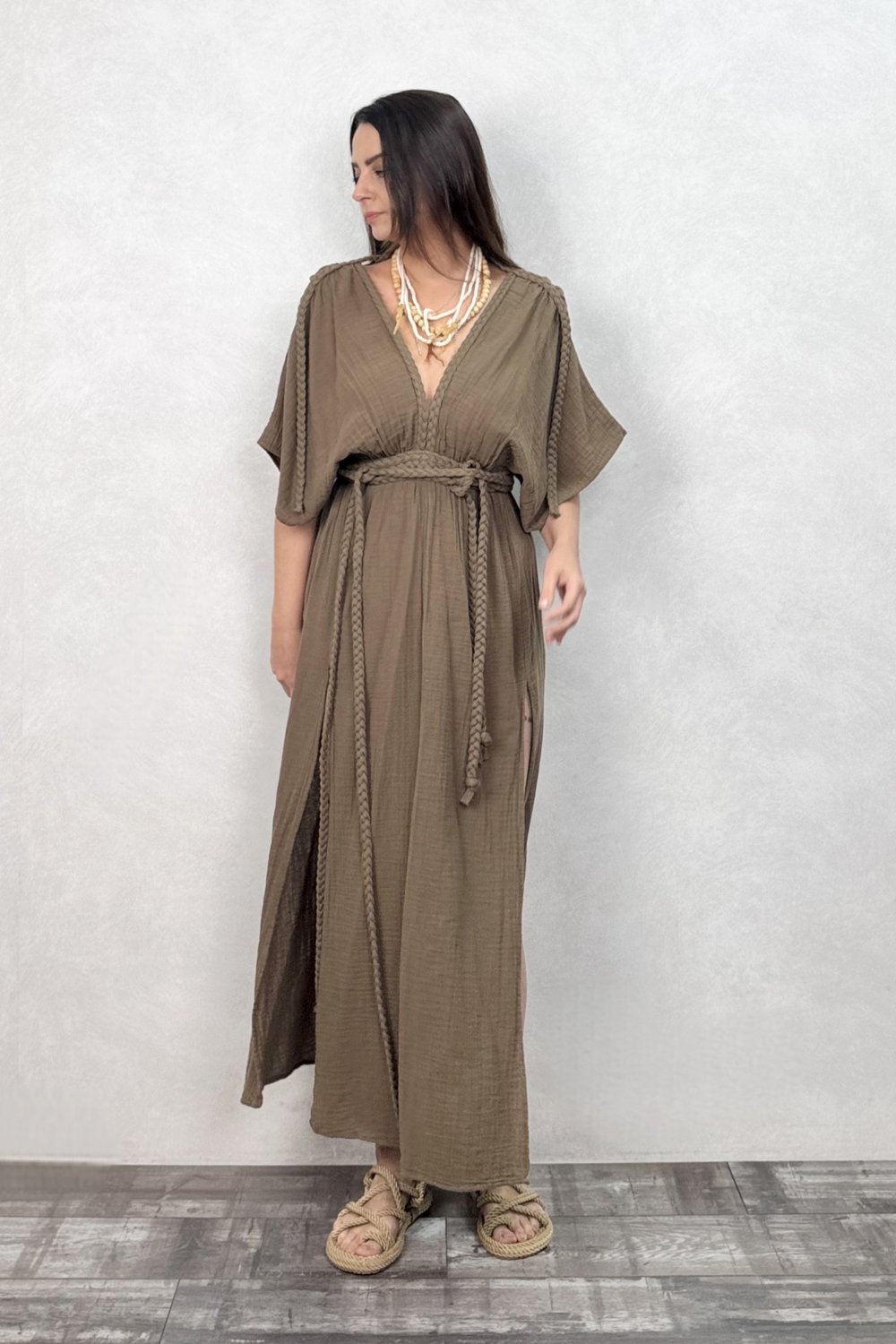 Blanca Selene Elbise - Neutral Brown Doğal Kahve