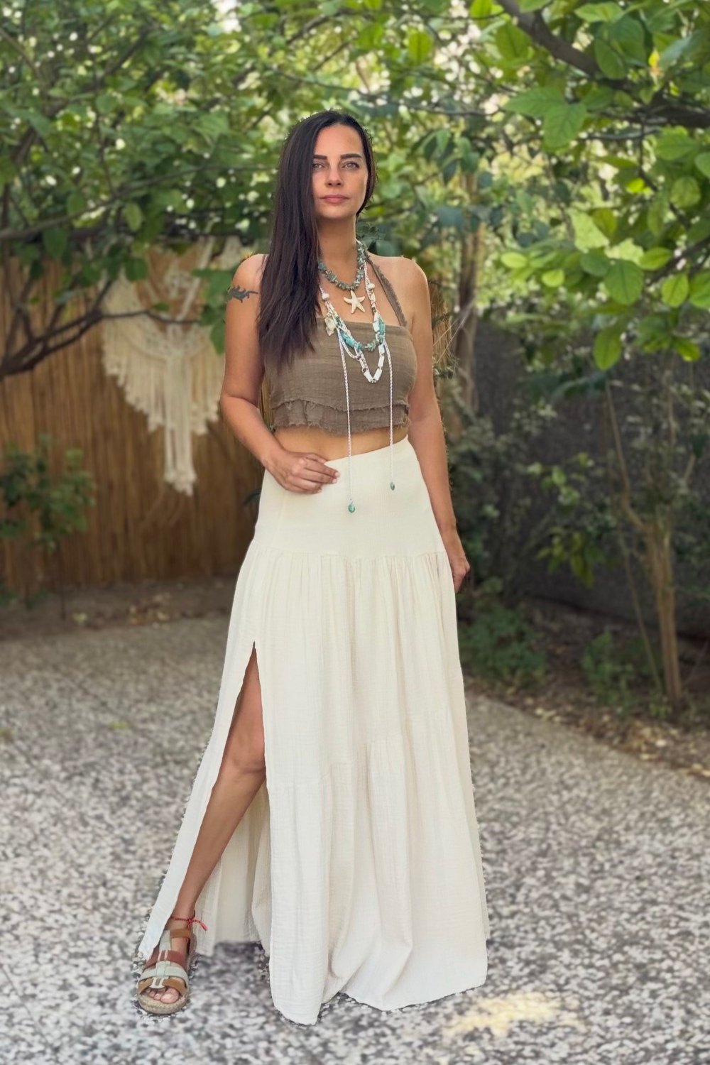 Blanca Vialis Bağlamalı Crop Top -Neutral Brown Doğal Kahve