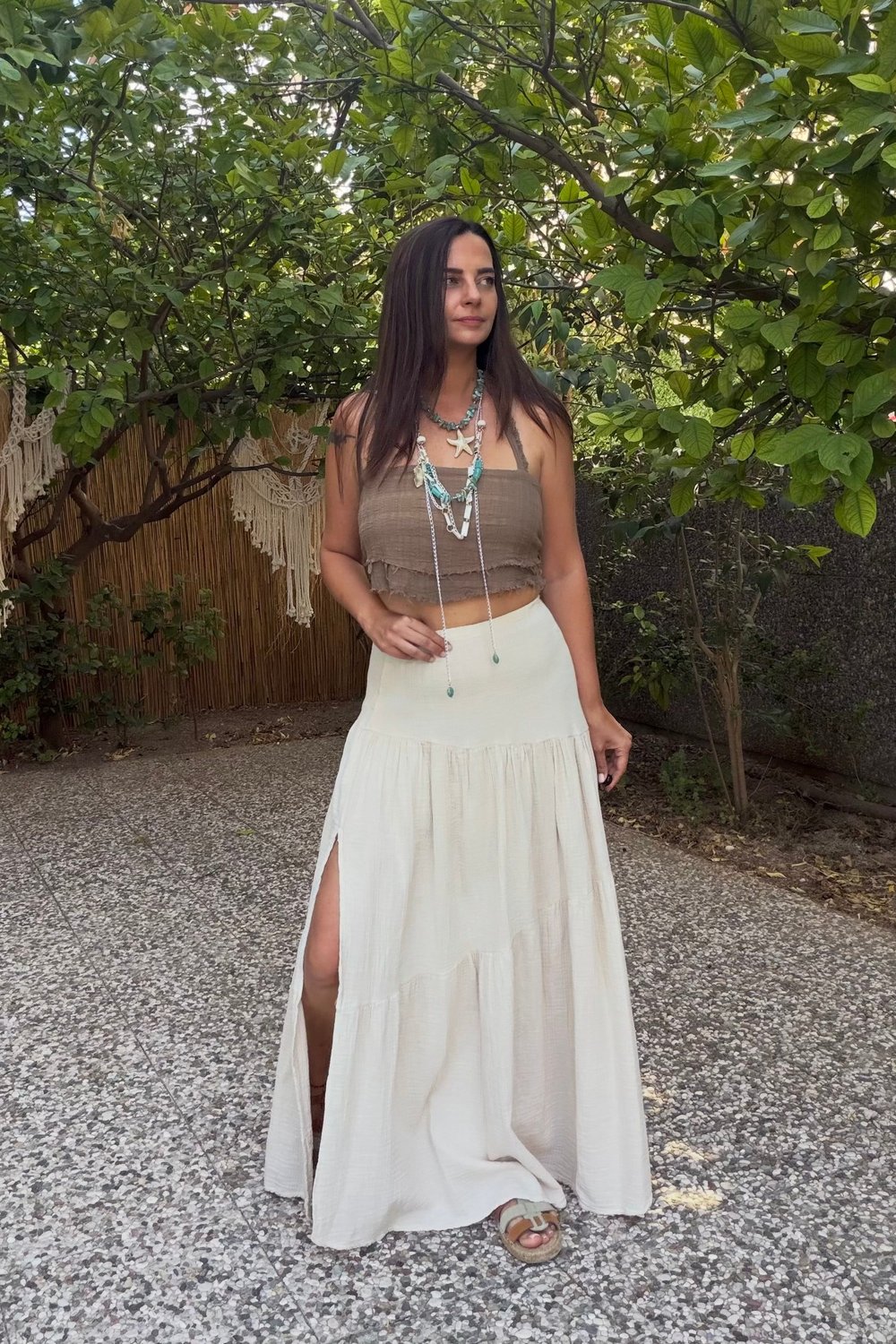 Blanca Vialis Bağlamalı Crop Top -Neutral Brown Doğal Kahve