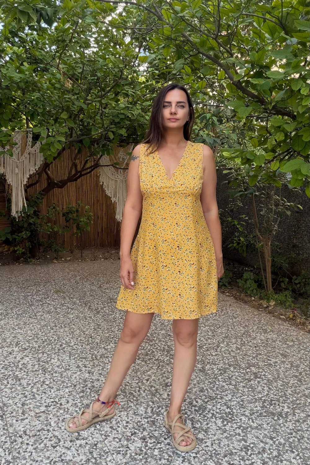 Çiçekli Mini Elbise -Sarı