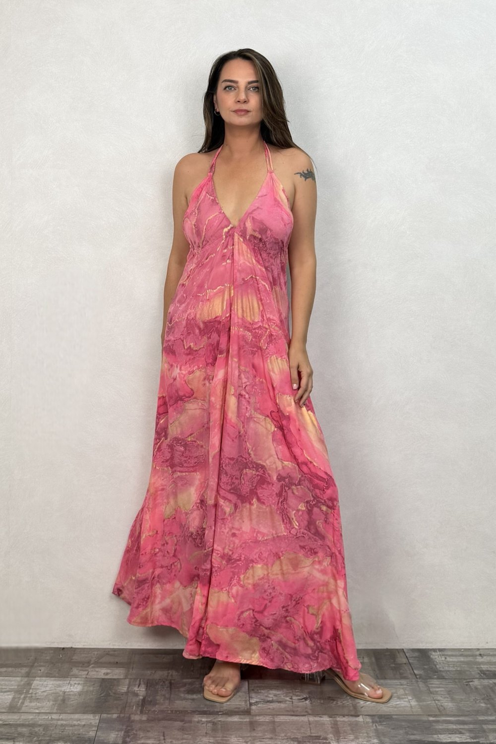 Dalia İpek Elbise -pembe Gold