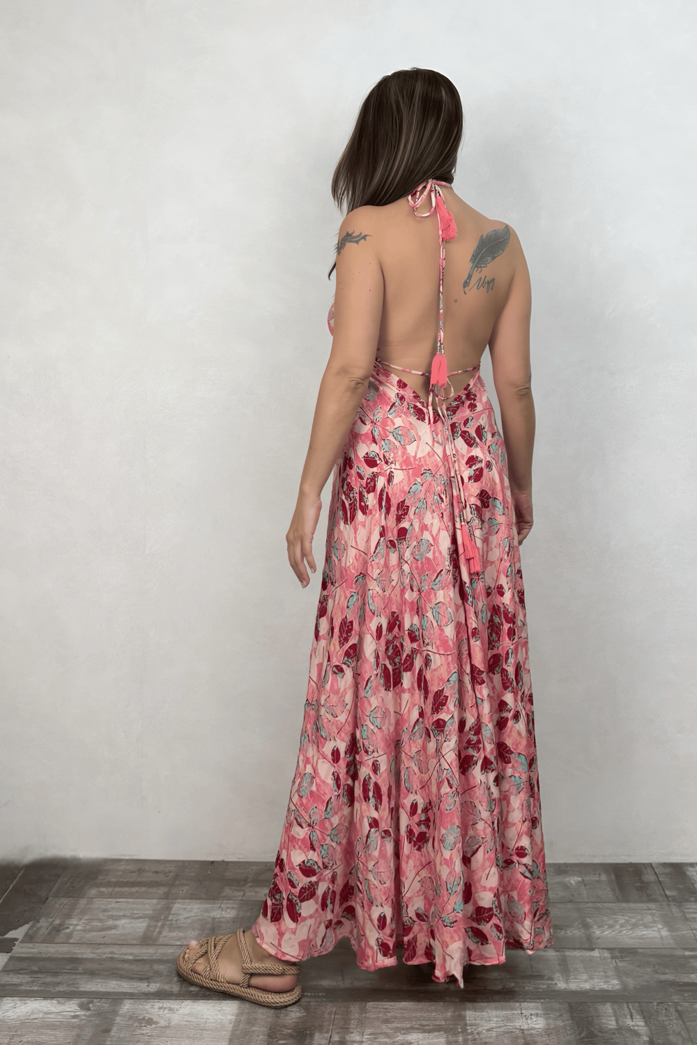 Dalia İpek Elbise -Pink Flor