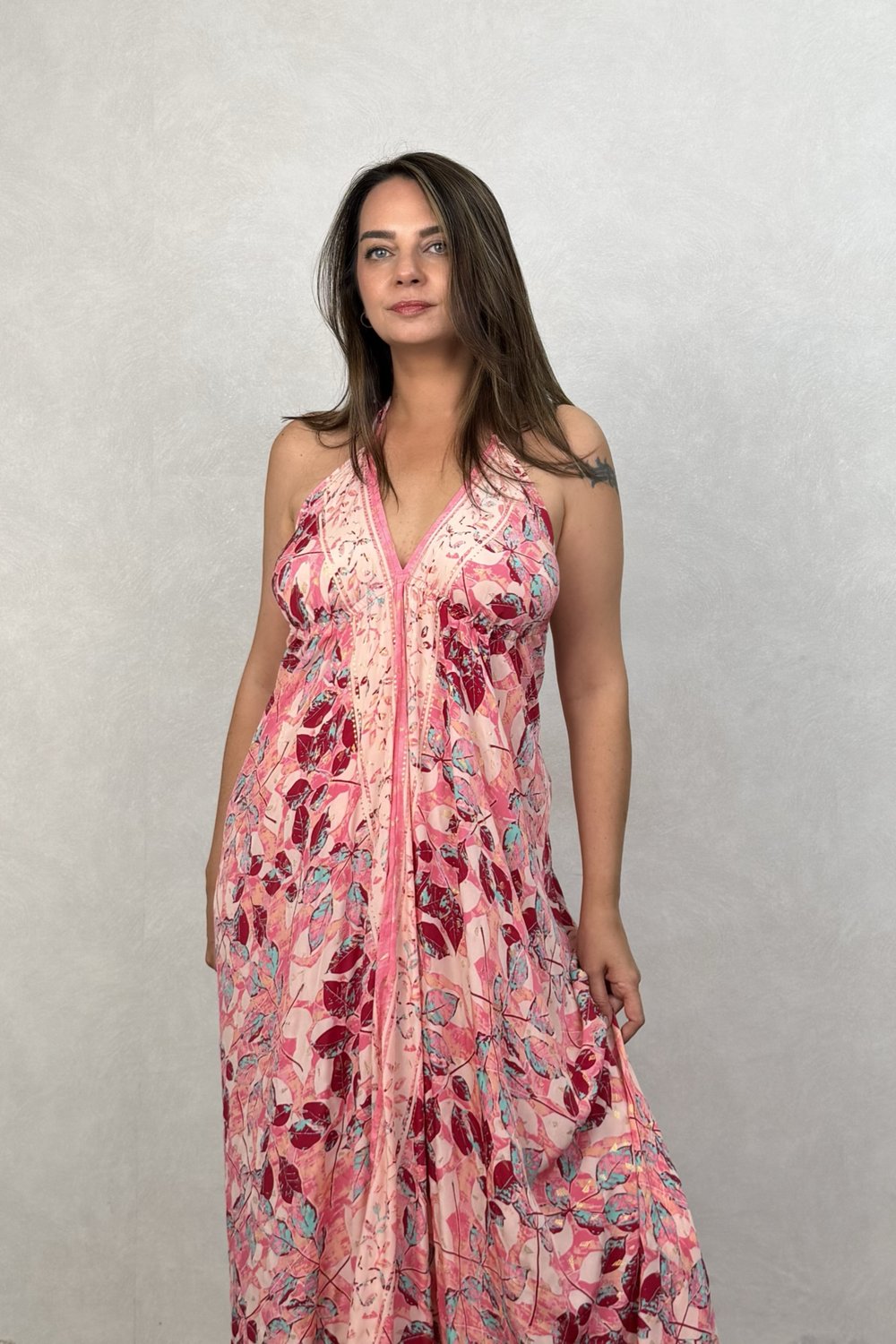 Dalia İpek Elbise -Pink Flor