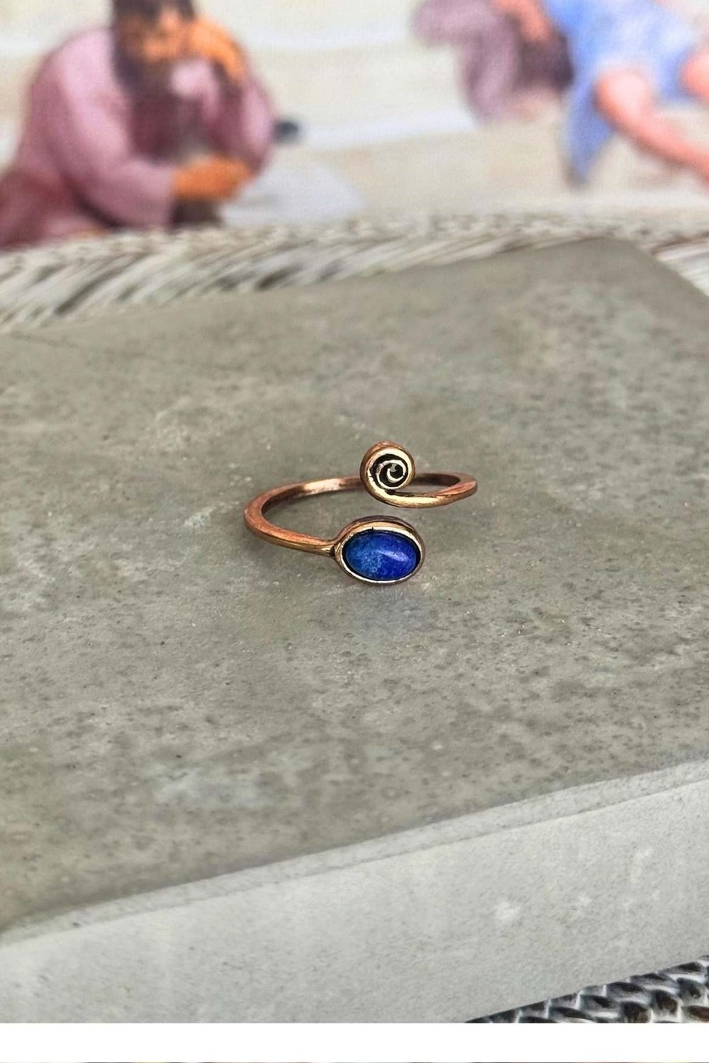 Doğal Taşlı Bronz Yüzük - Lapis