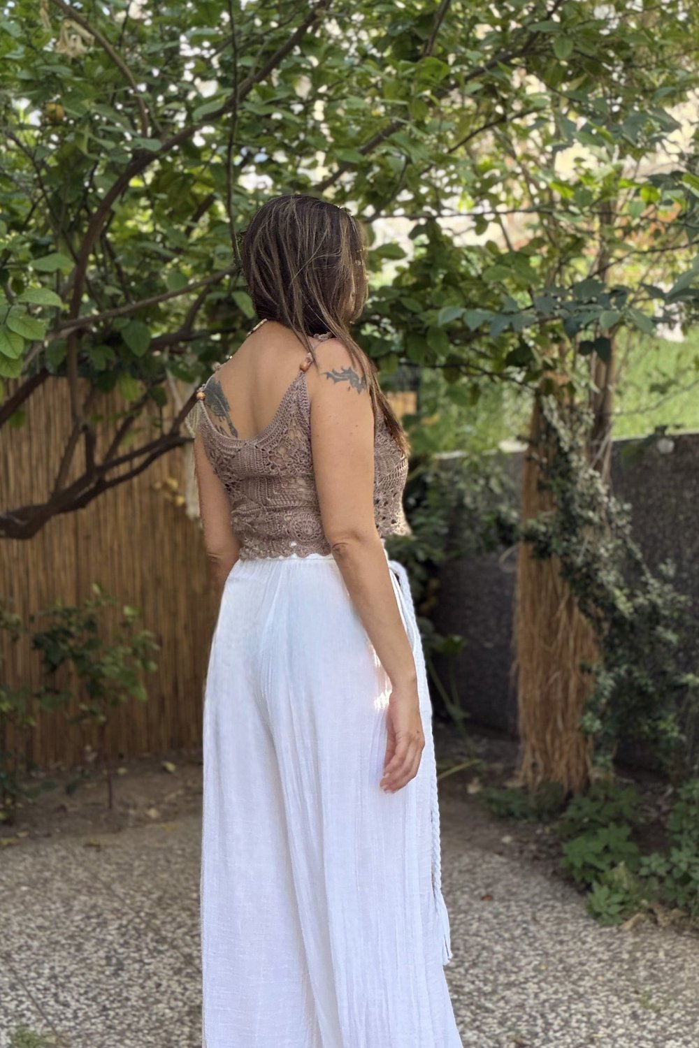 Düğme Detaylı Crop Bluz -Sütlü Kahve