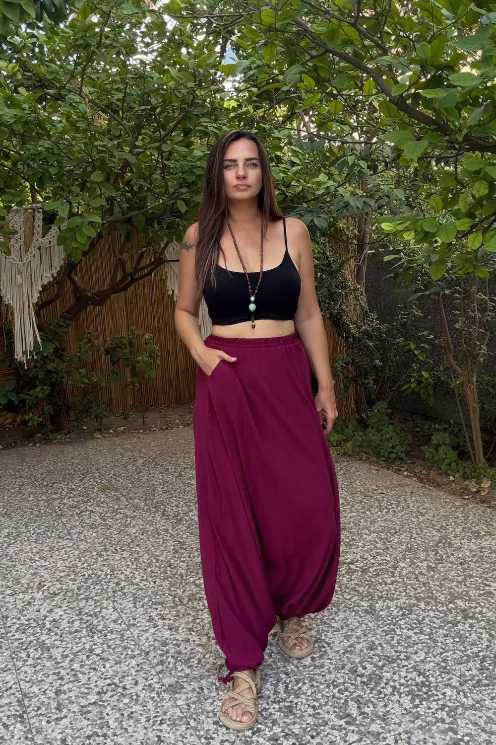 Düşük Ağlı Bohem Etek Şalvar - Bordo