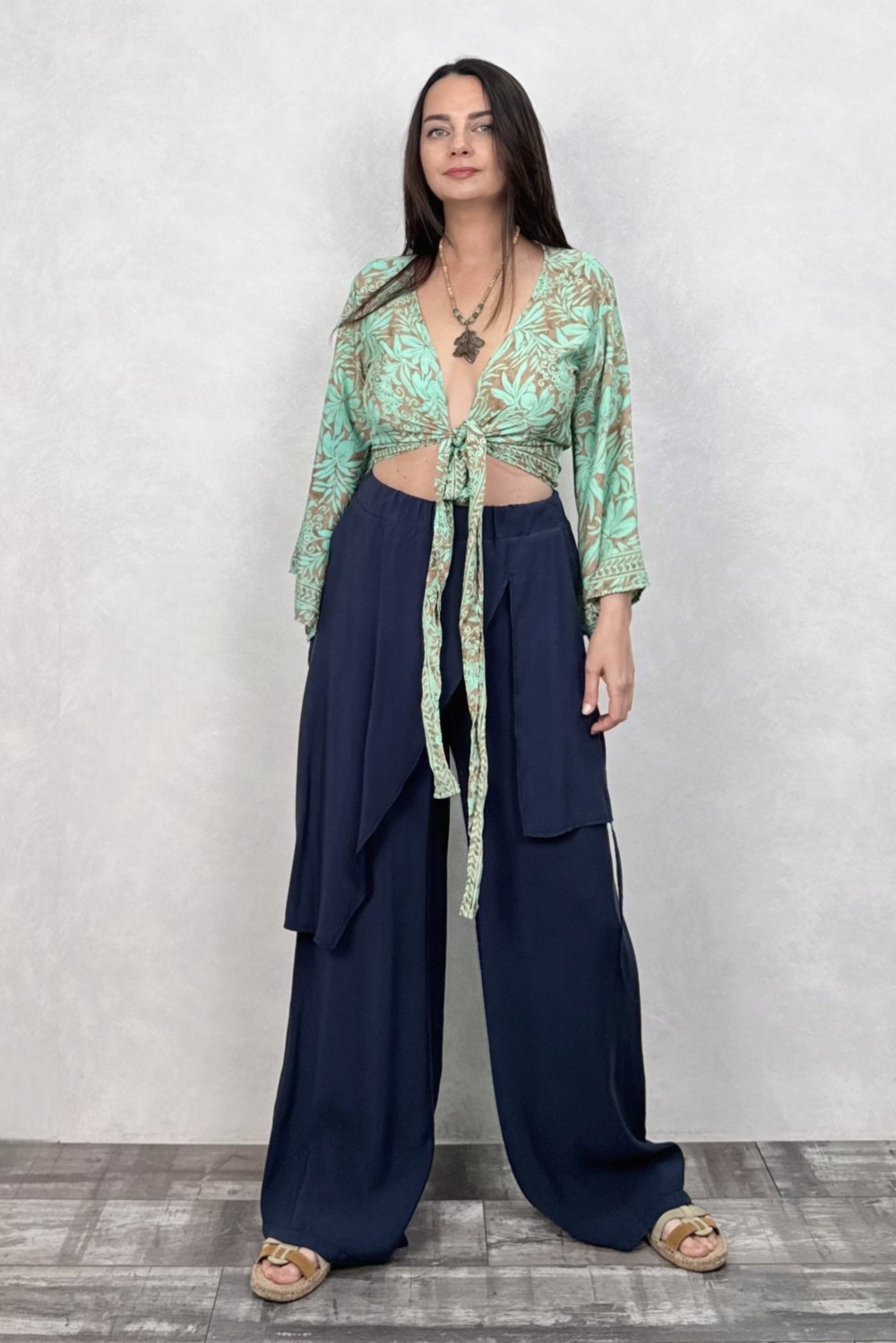 Düz Kol İpek Bolero Bluz - Mint