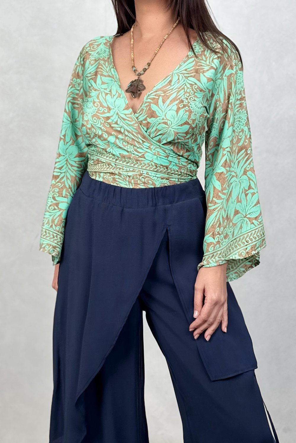 Düz Kol İpek Bolero Bluz - Mint