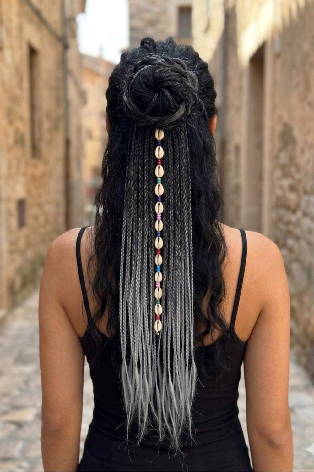 El Yapımı Afro Boncuklu Saç Tokası - Gri Siyah