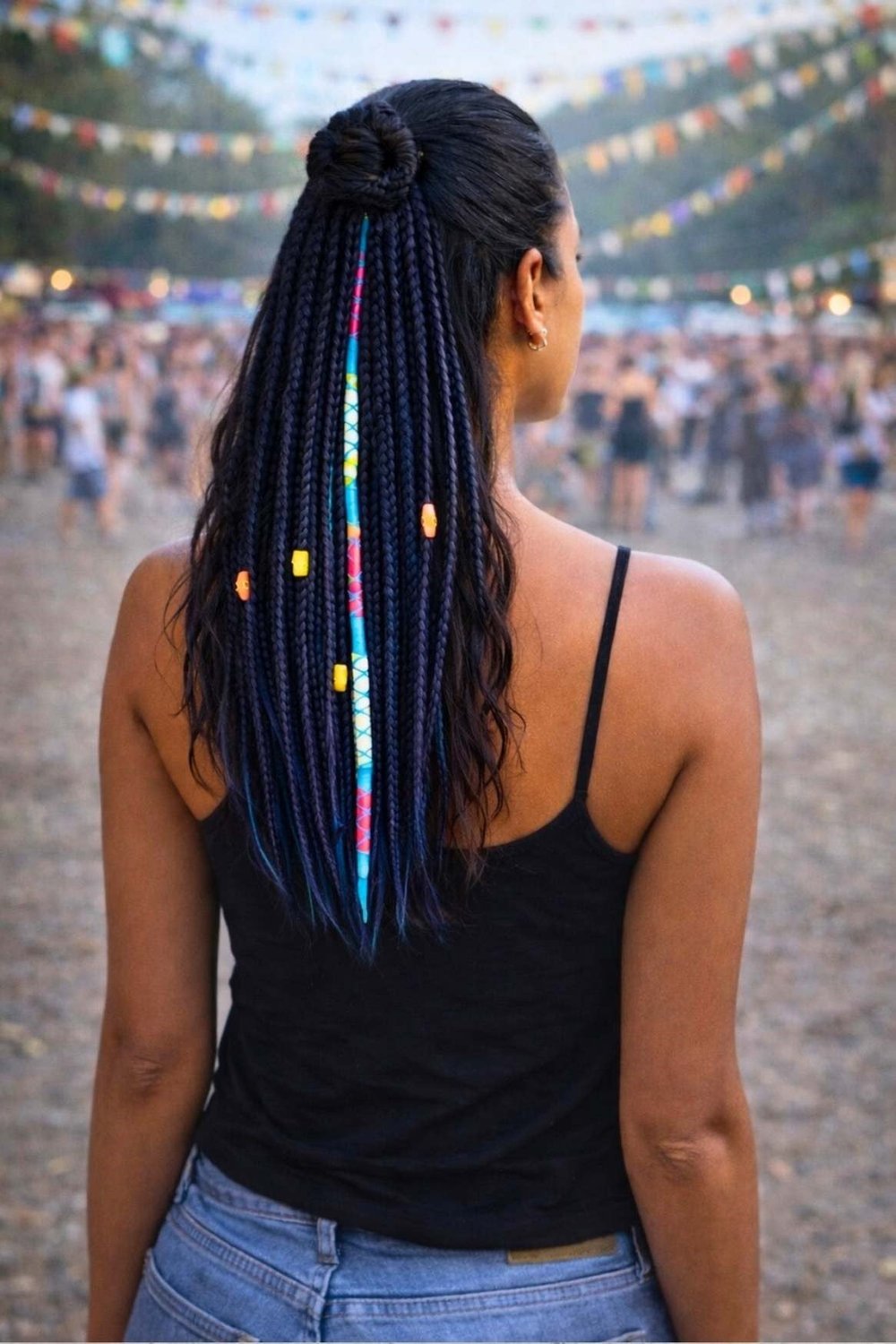 El Yapımı Afro Boncuklu Saç Tokası - Mavi Siyah