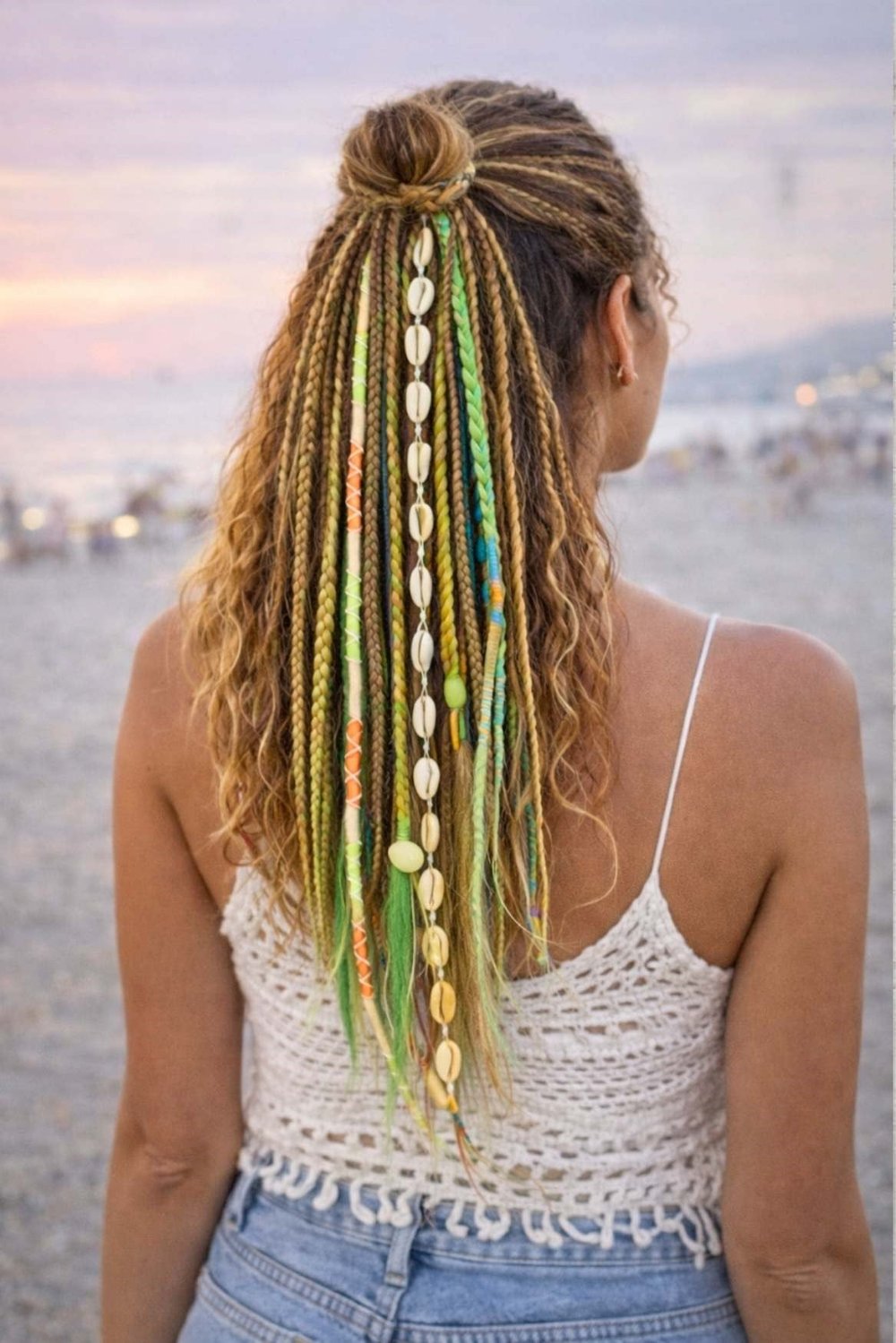 El Yapımı Afro Rasta Saç Tokası - Yeşil Kumral