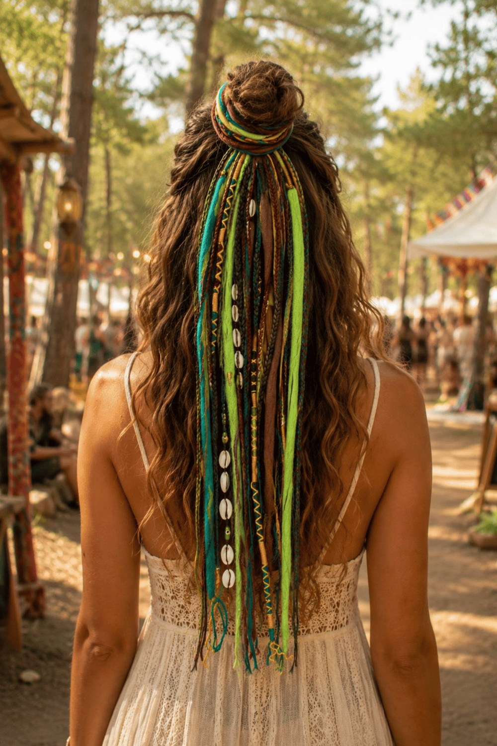 El Yapımı Afro Rasta Saç Tokası -Yeşil Kahve