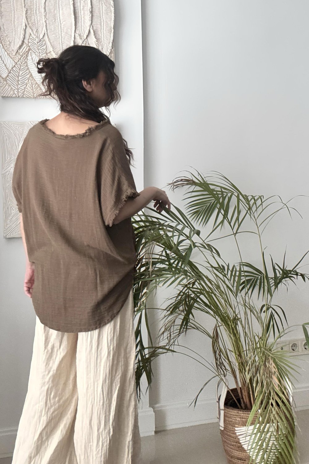 Elis Müslin Bluz - Neutral Brown Doğal Kahve