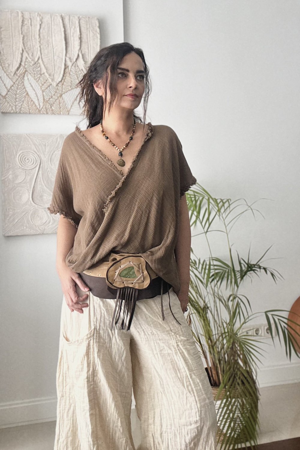Elis Müslin Bluz - Neutral Brown Doğal Kahve