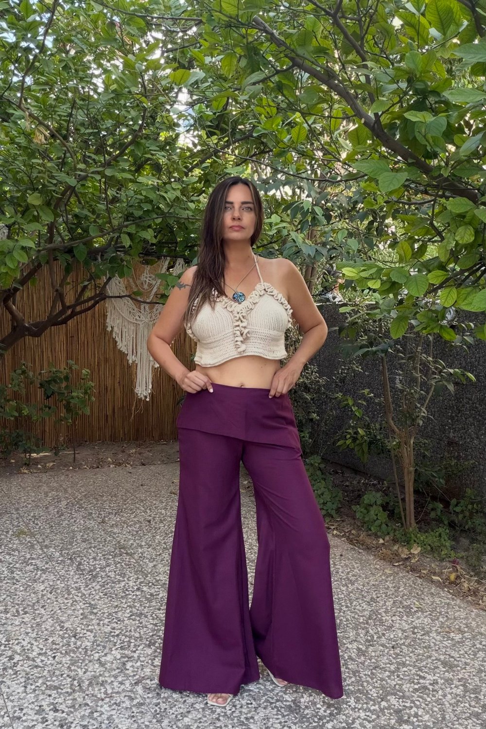 Fırfır Detaylı Hand Made Crop -Vizon