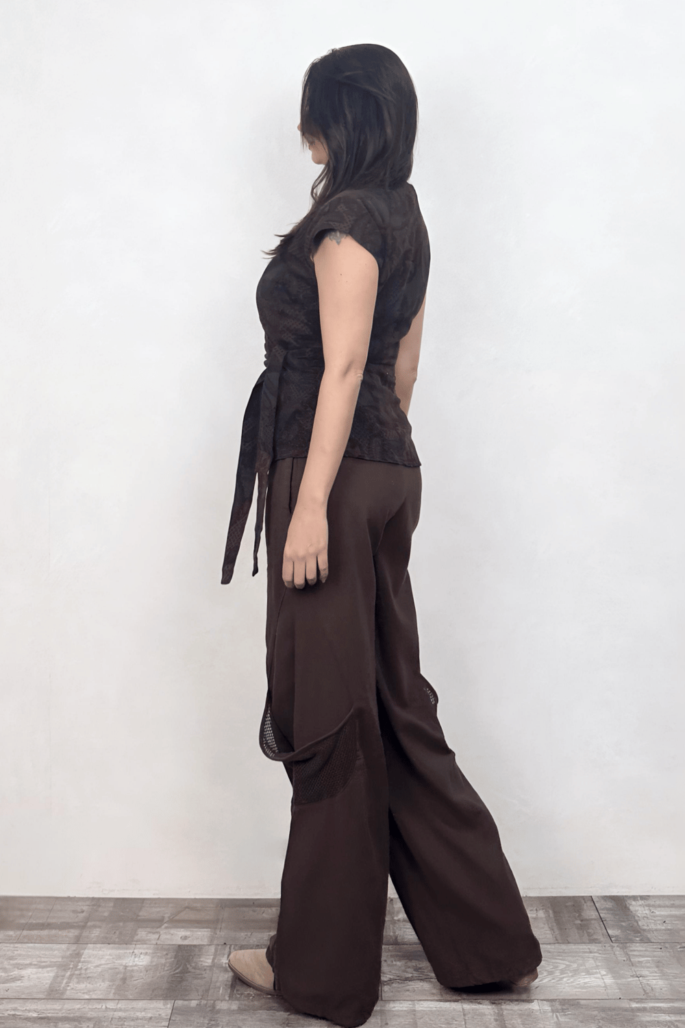 Gabardin Kimono Yelek - Desenli Acı Kahve