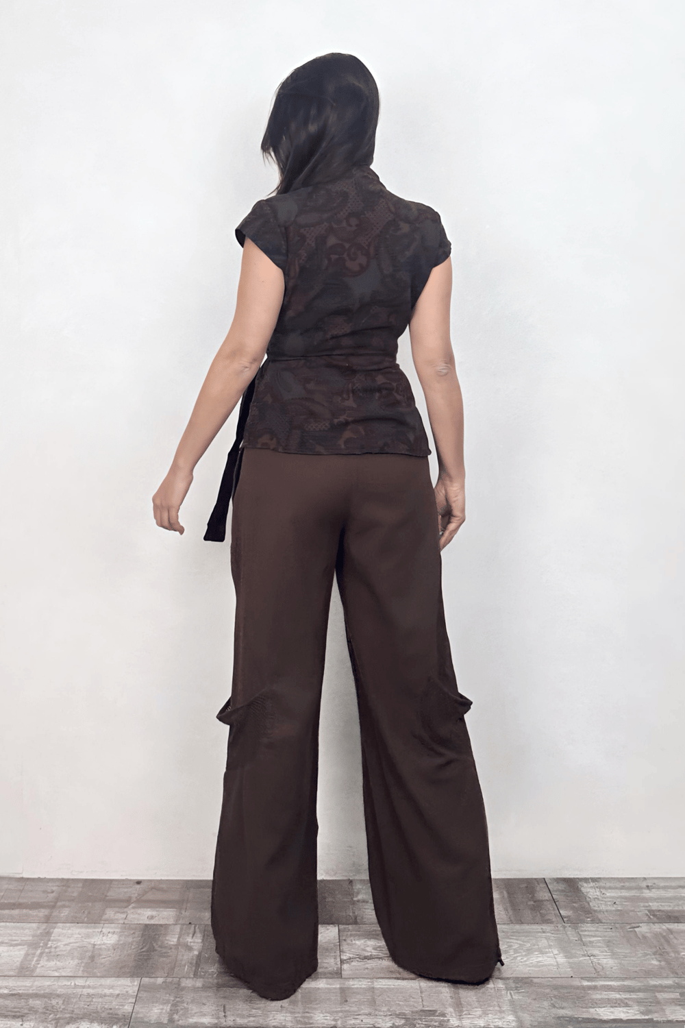 Gabardin Kimono Yelek - Desenli Acı Kahve