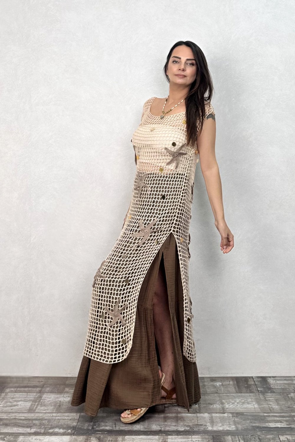 Hand Made Tasarım Tunik Elbise - Bej
