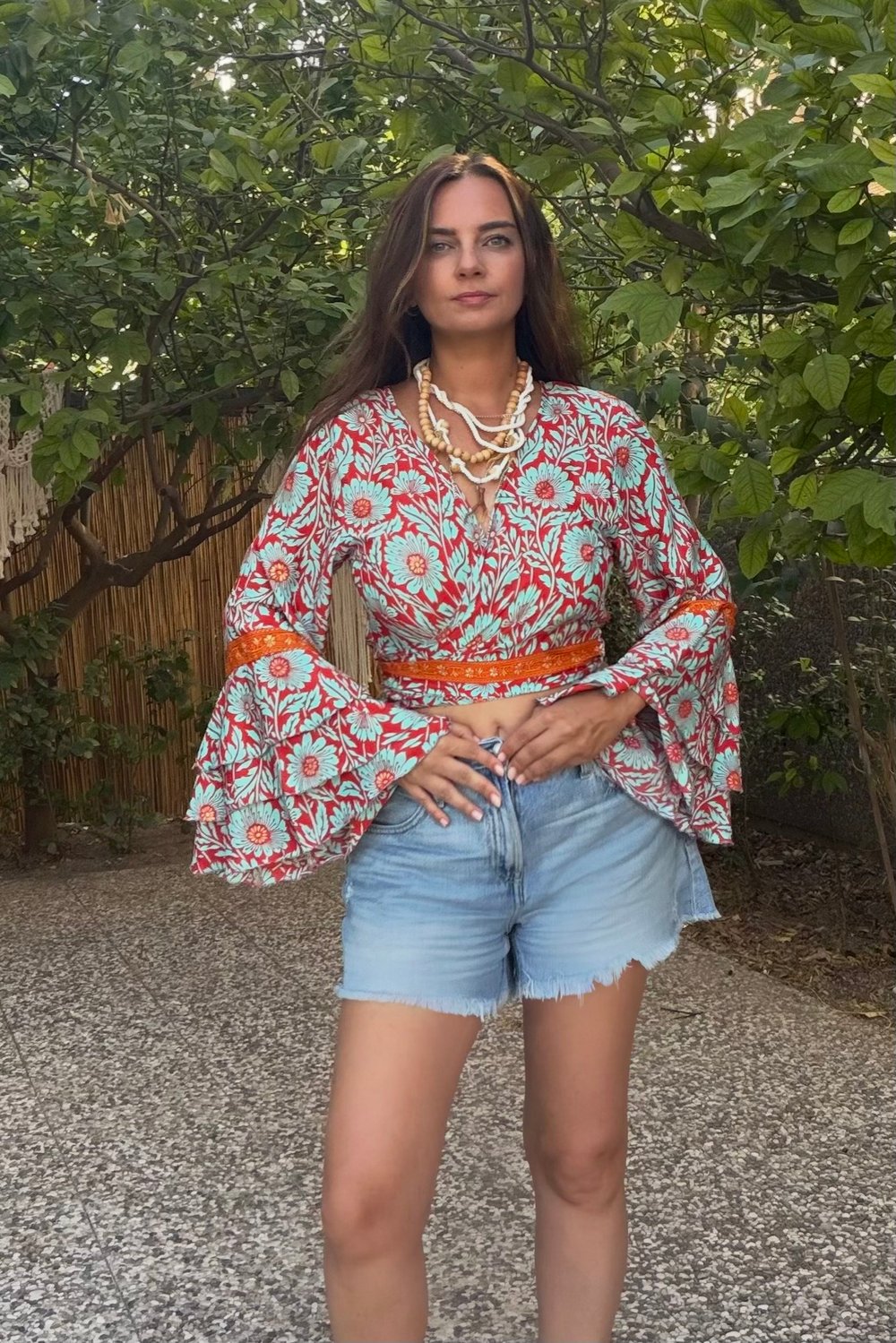 Kelebek Kol İpek Bolero Bluz -Portakal Çiçeği