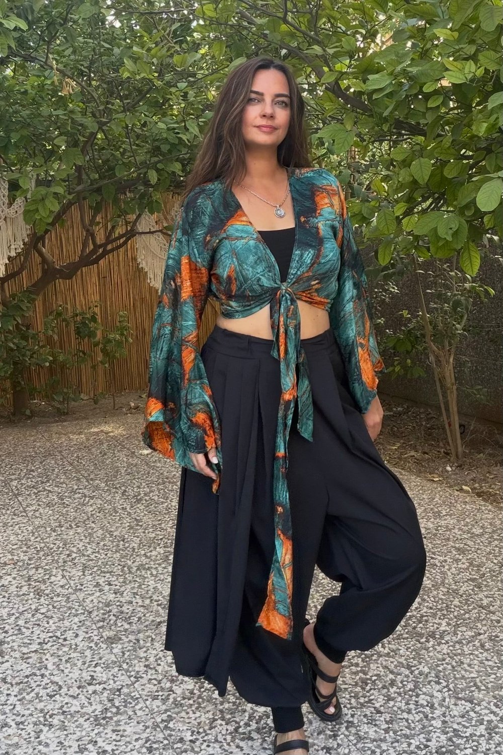 Kimono Kol İpek Bolero Bluz -Zümrüt