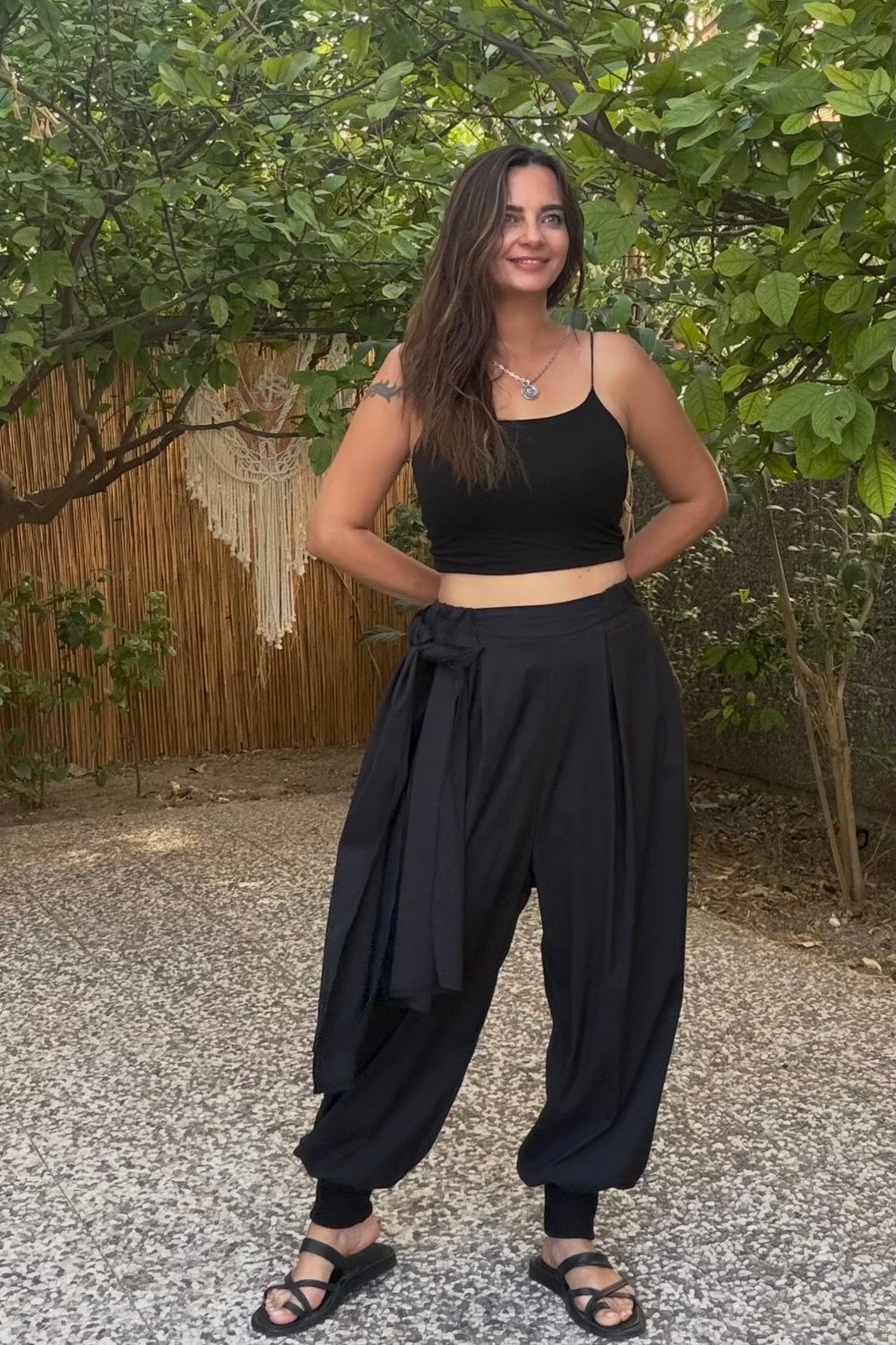 Lamante Kuşaklı Balon Pantolon - Siyah