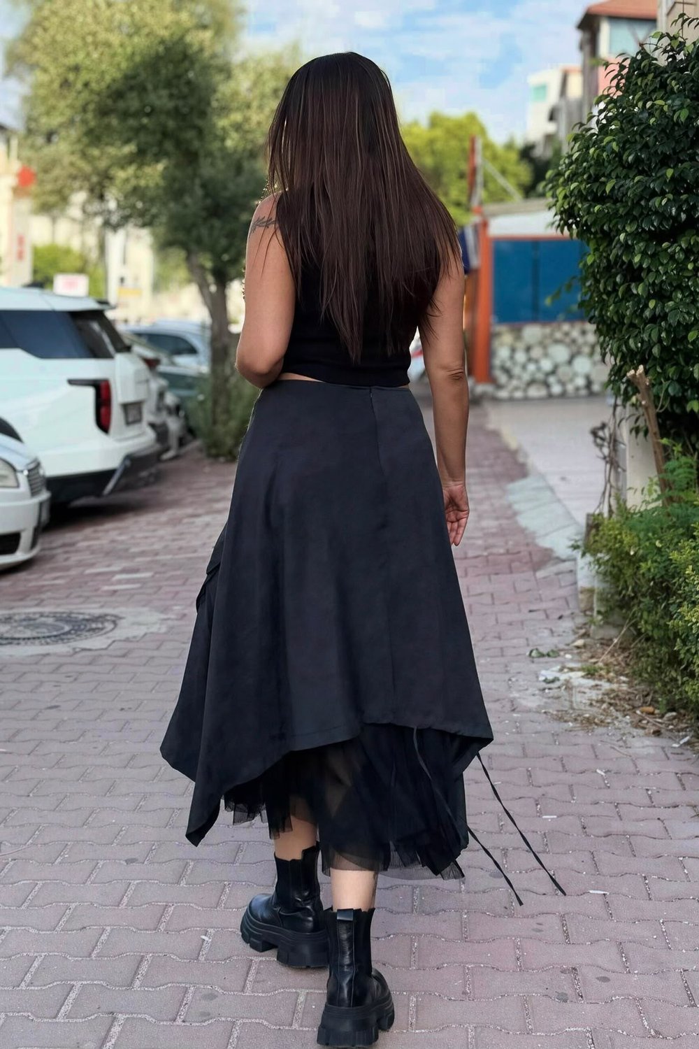 Lamante Noa Tüllü  Nubuk Etek - Antrasit Siyah