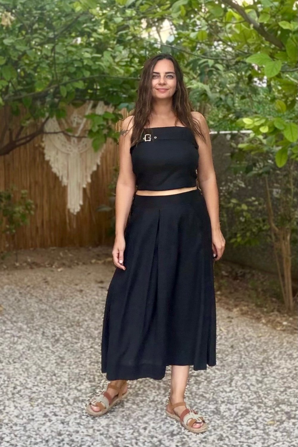Lamante Prime Keten Crop Bluz - Siyah