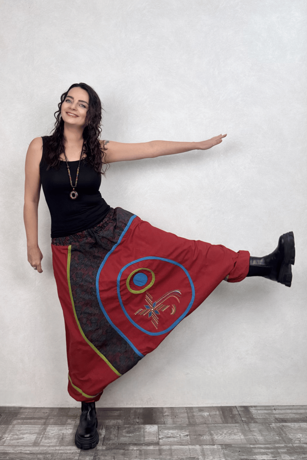 Nepal Clown Şalvar - Kırmızı Siyah