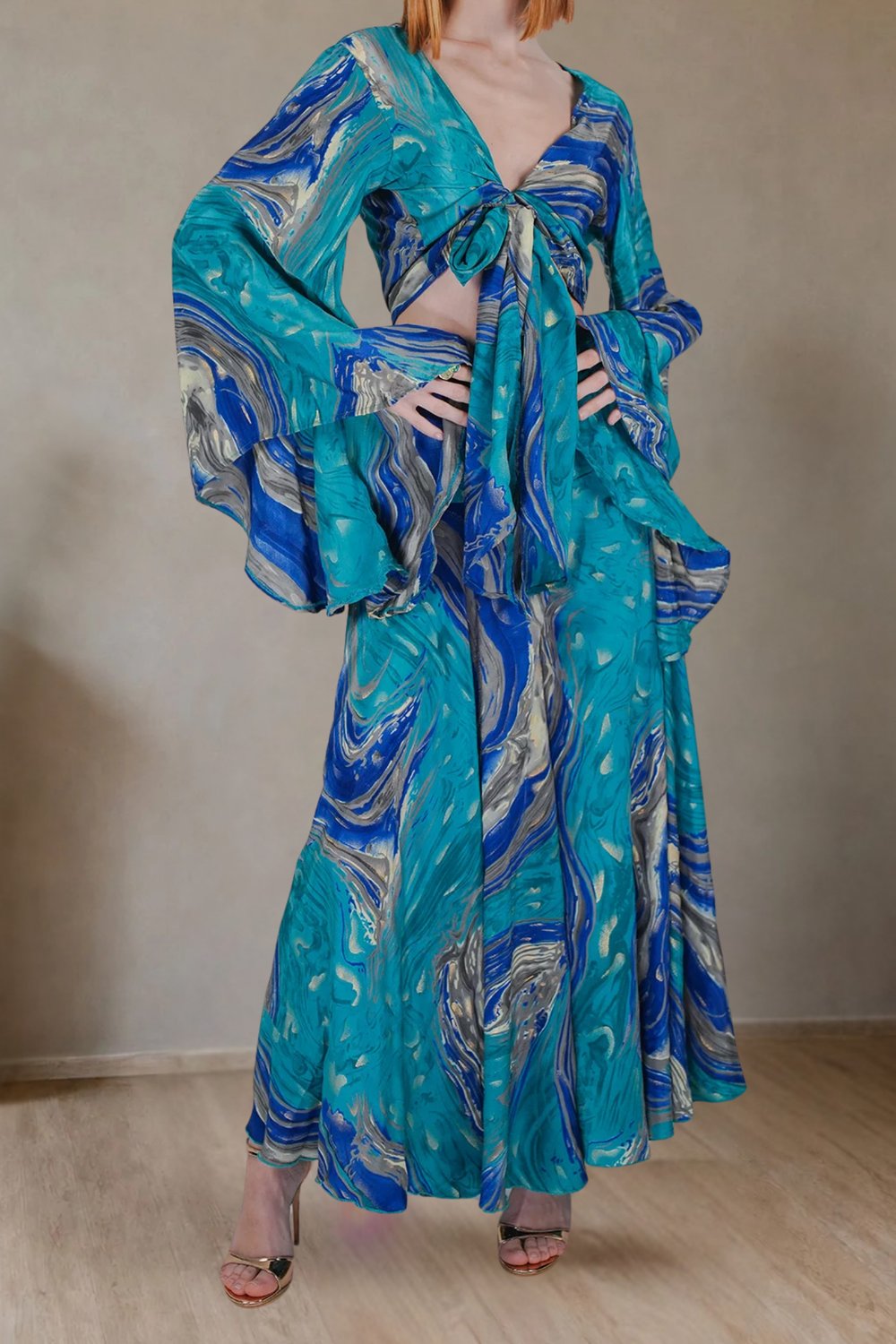 Palermo Ocean Kimono Kol İpek Takım -Yıldızlı Gece