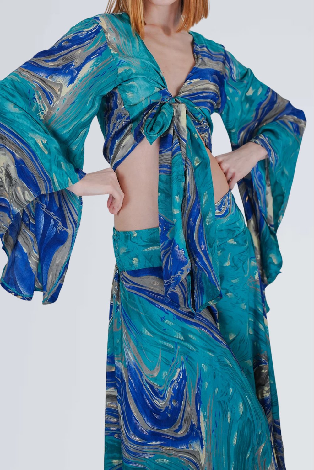 Palermo Ocean Kimono Kol İpek Takım -Yıldızlı Gece