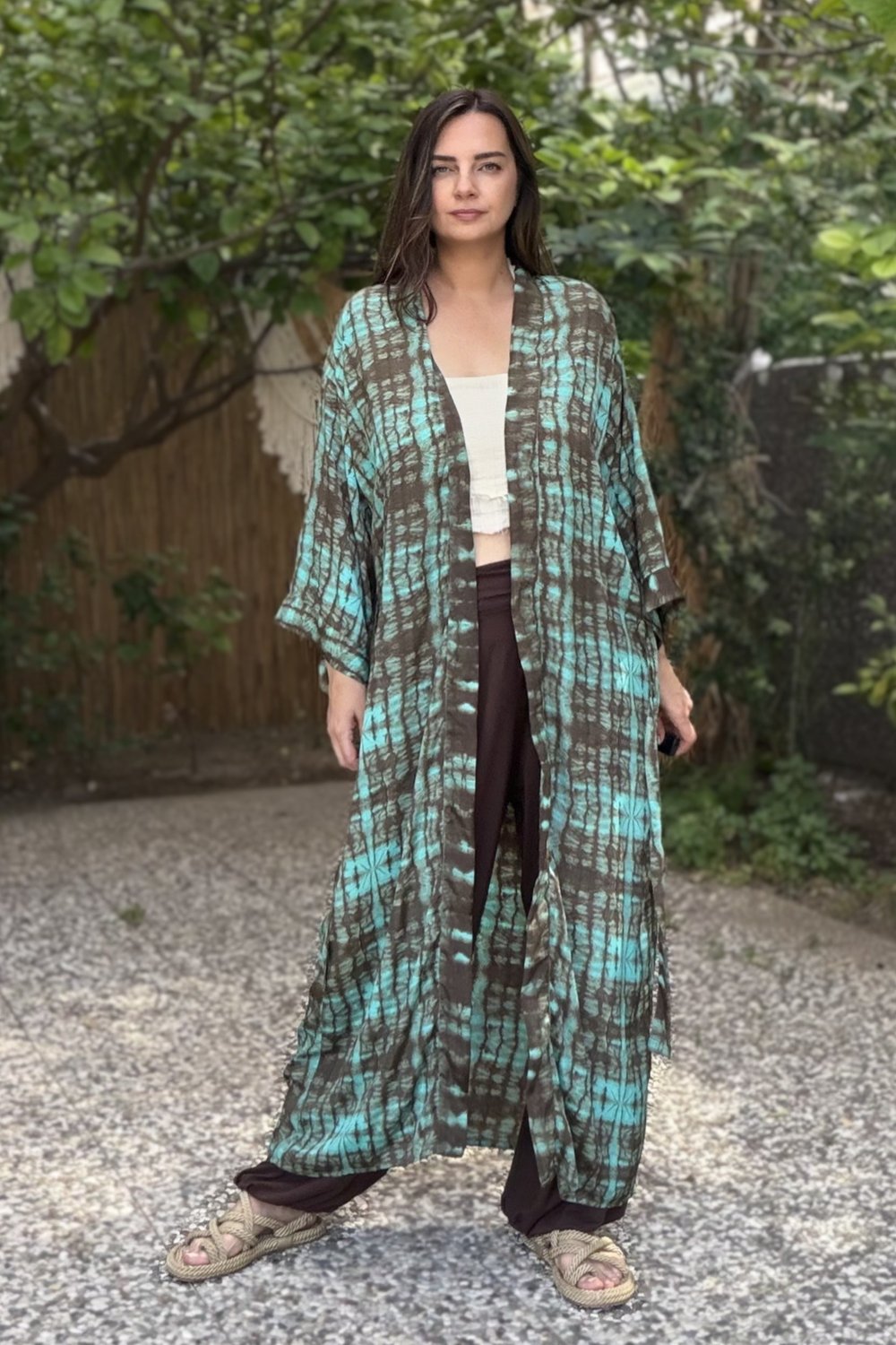Premium İpek Kimono - Sunset Kahve Siyah